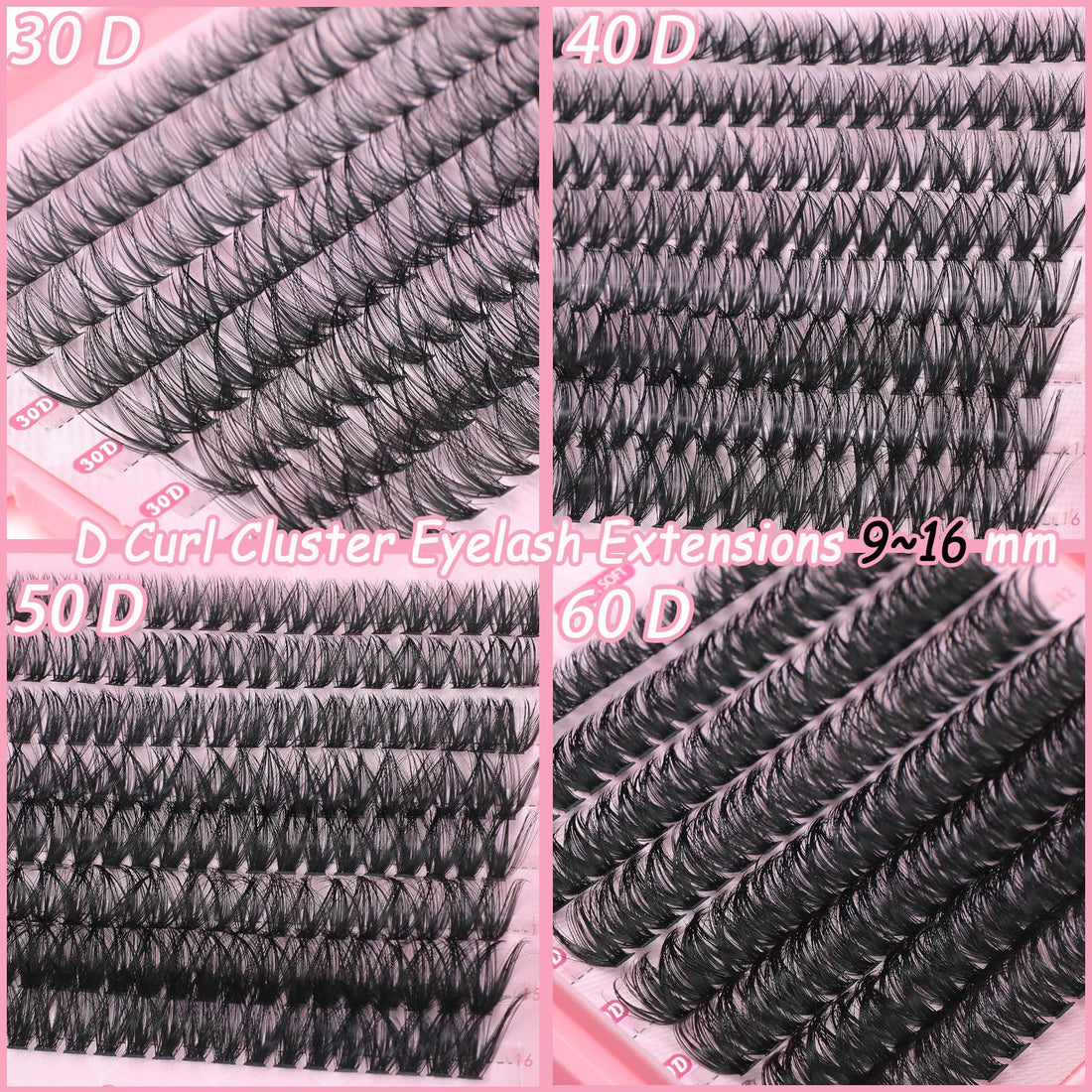 Lash Clusters, 640 Pcs Eyelashes Cluster Extensions 9-16mm Fluffy Individual Lashes 30D-60D D Curl False Eyelashes (30D~60D 9-16 mm)