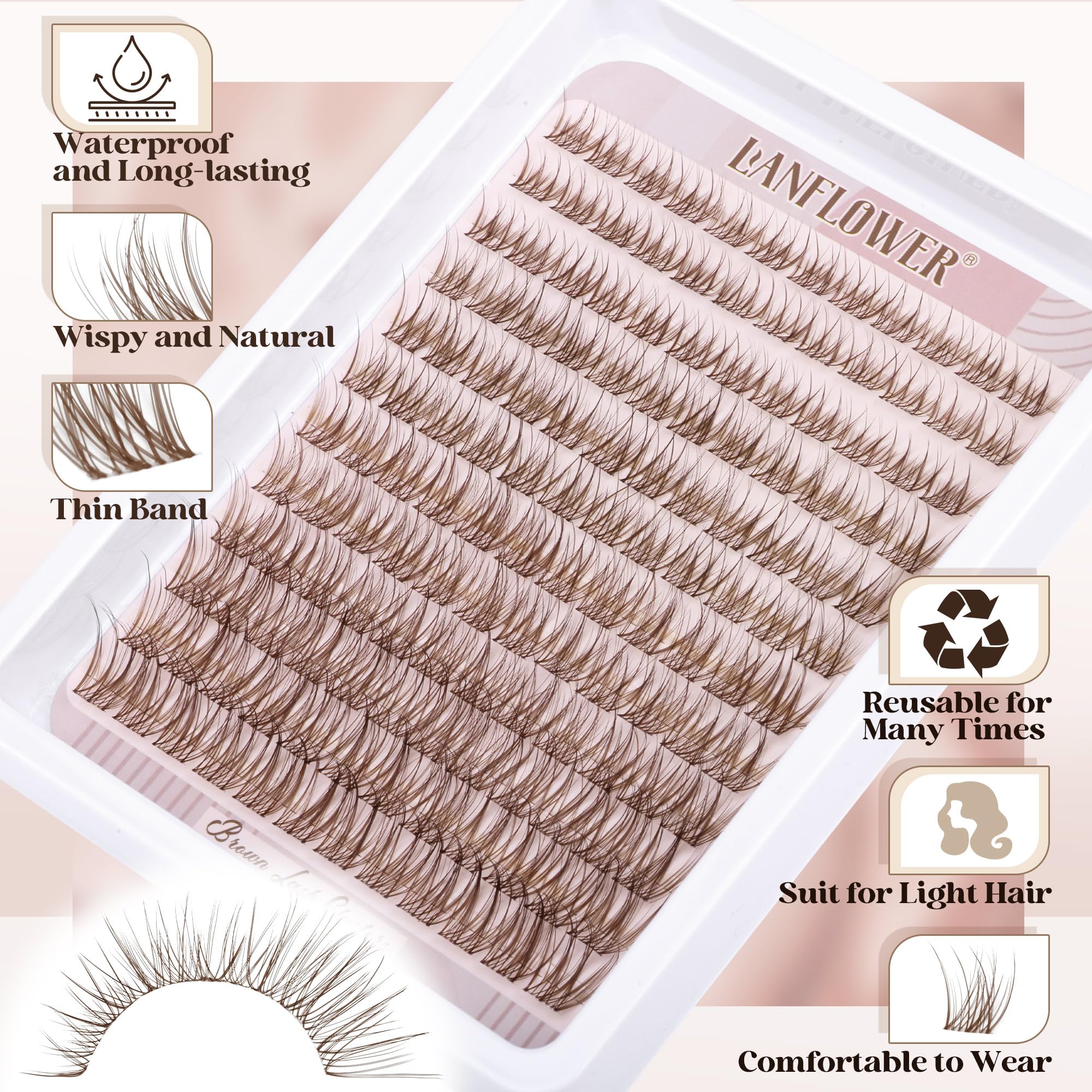 Brown Lash Clusters Kit Natural Lash Extension Kit Wispy Eyelash Clusters C Curved Cluster Eyelash Extensions 10-16mm Eyelash Extension Kit Brown Individual Lashes DIY at Home by Lanflower
