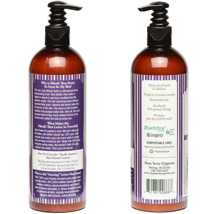 Shea Terra Organics Nilotik’ Shea Butter Ultra-Rich Lotion – S. African Lavender | Natural Daily Moisturizer that Offers Stress Relief & Skin Cell Rejuvenation with Antioxidants to Protect Skin– 16 oz