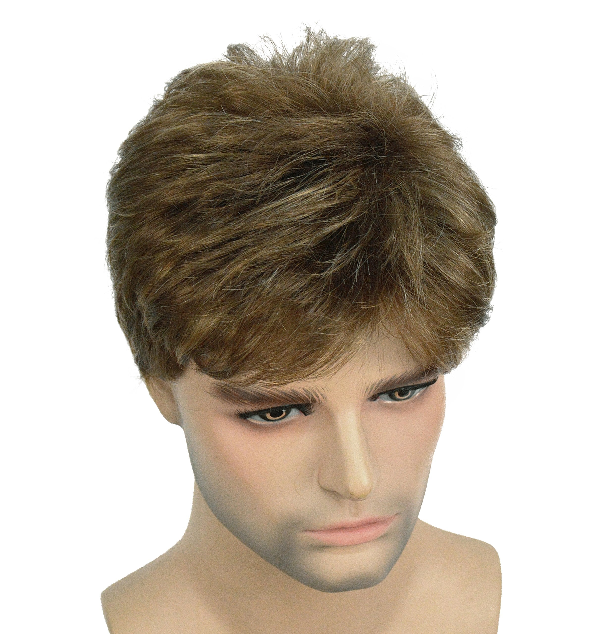 Lydell Men Wig Golden Brown Mix Short Straight Hair Synthetic Full Wigs 6 inches