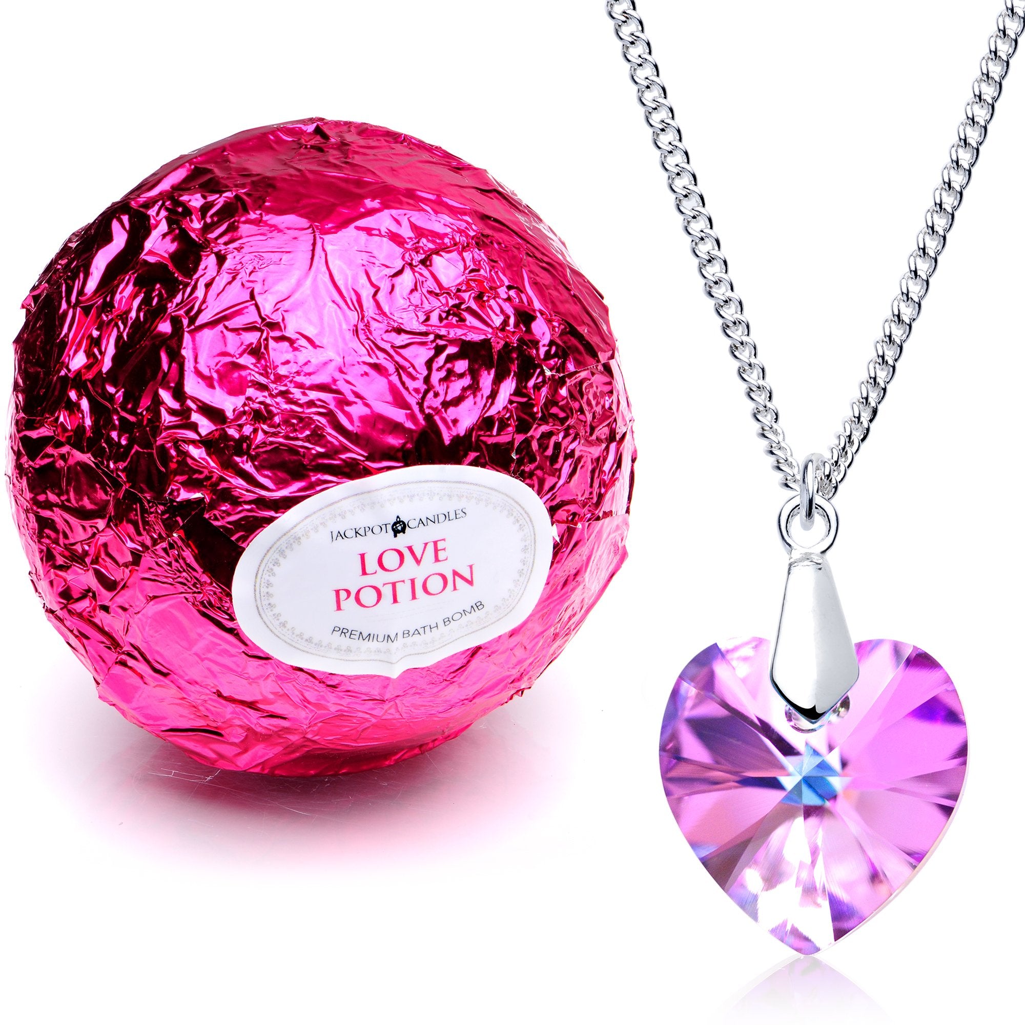 Jackpot Candles Love Potion Bath Bomb with Necklace Created with Swarovski Crystal Extra Large 10 Oz
