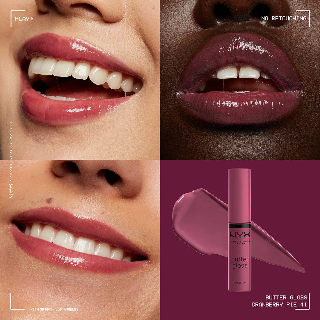 NYX PROFESSIONAL MAKEUP Butter Gloss, Non Sticky Lip Gloss - Cranberry Pie (Mauve Purple)