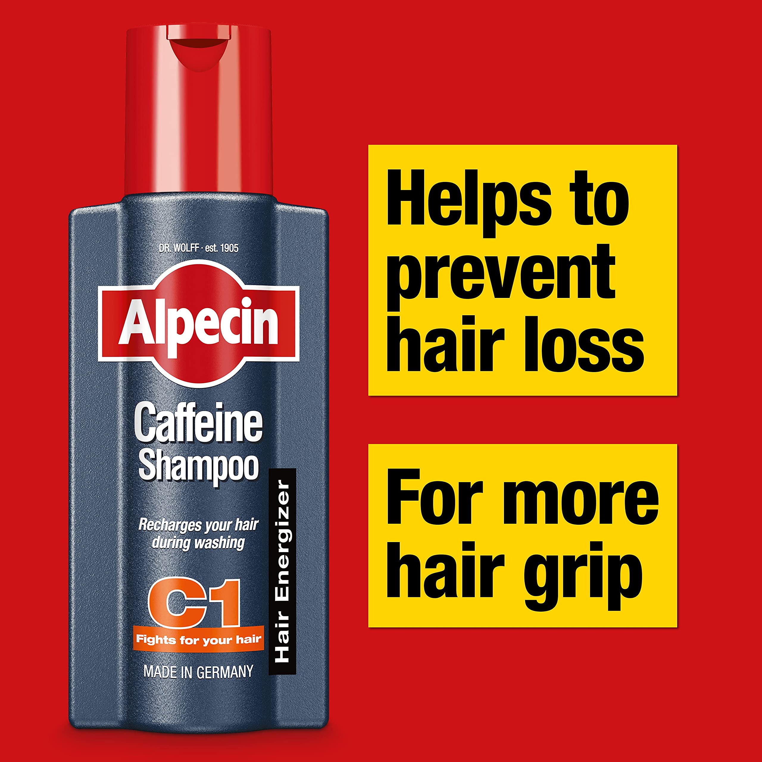 Alpecin C1 Caffeine Anti Hair Fall Shampoo 2x 250ml | Scalpe Shampoo for Hair Fall Control | Natural Hair Growth Shampoo Strengthen Hair Growth and Reduces Hair Loss | Energizer Strong Hair Vitalizer