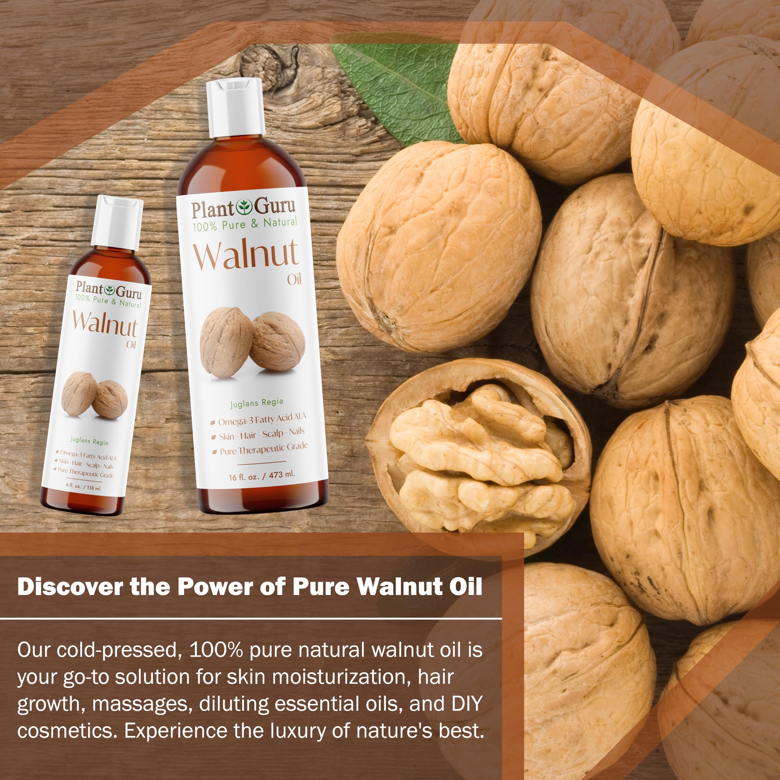 Walnut Oil 16 oz - Cold Pressed 100% Pure Natural - Skin, Body, Face, and Hair Growth Moisturizer. Great For Creams, Lotions, Lip balm and Soap Making.