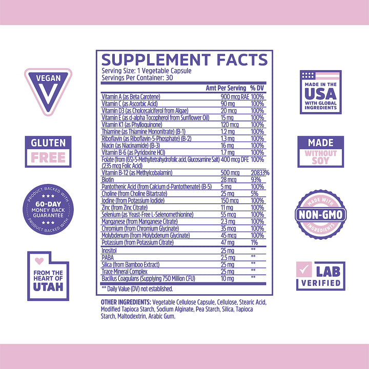 Zhou Nutrition Daily Boost Multivitamin with Probiotic, Zinc, Vitamin C, D3, B Complex for Immune Support, Energy and Digestive Health | Vegan, Gluten Free, Soy Free | 30 Servings