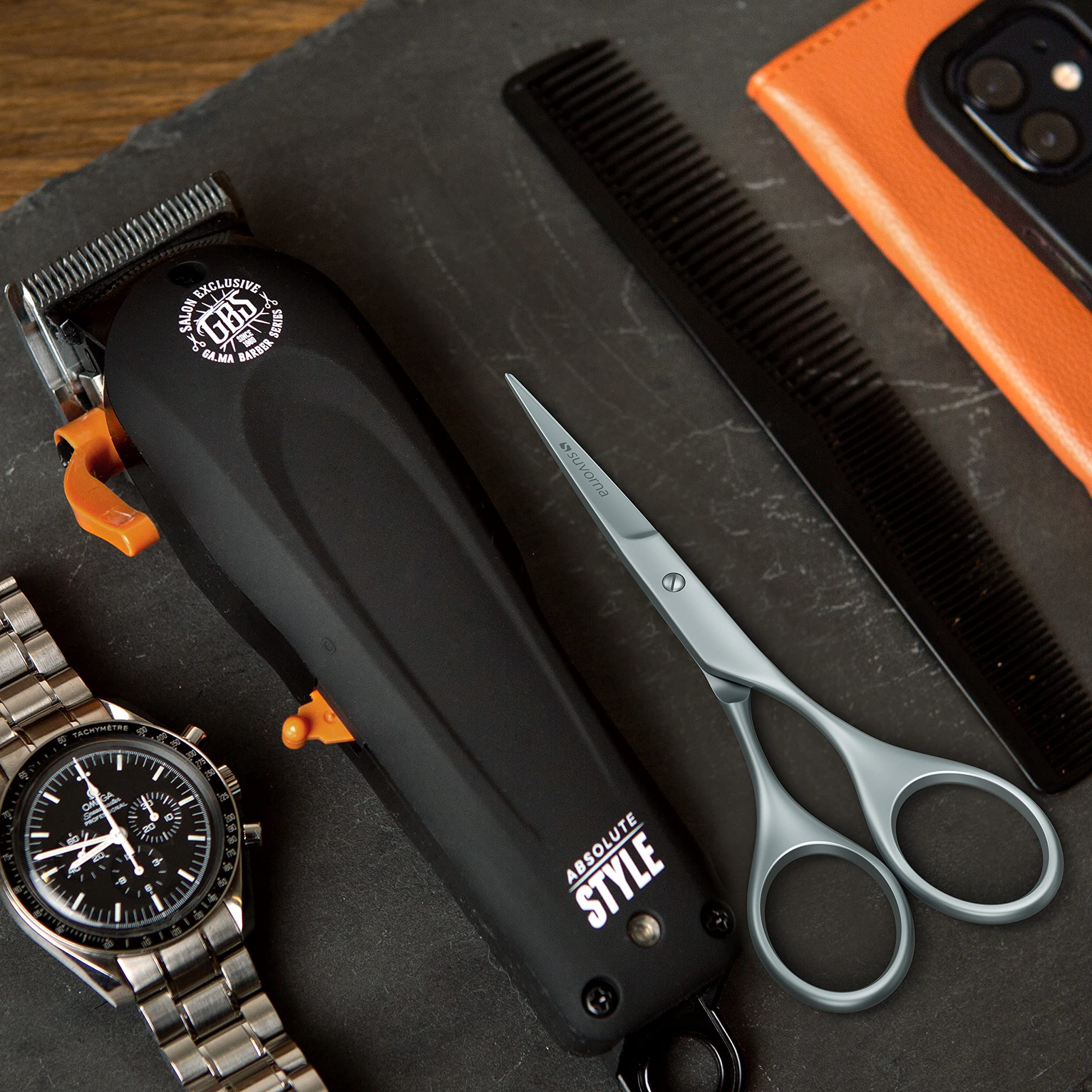 Suvorna small scissors for beard, mustache, facial, nose, eyebrow, and ear hair - Hair scissors for cutting, trimming & grooming - Made with 4.5 stainless steel for barbers, professional, & home user