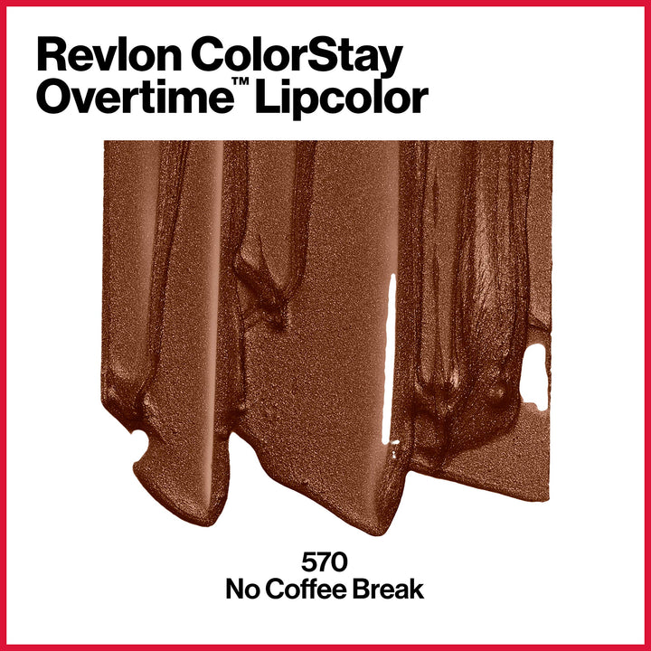 Revlon ColorStay Overtime Lipcolor, Dual Ended Longwearing Liquid Lipstick with Clear Lip Gloss, with Vitamin E in Nude, No Coffee Break (570), 0.07 oz