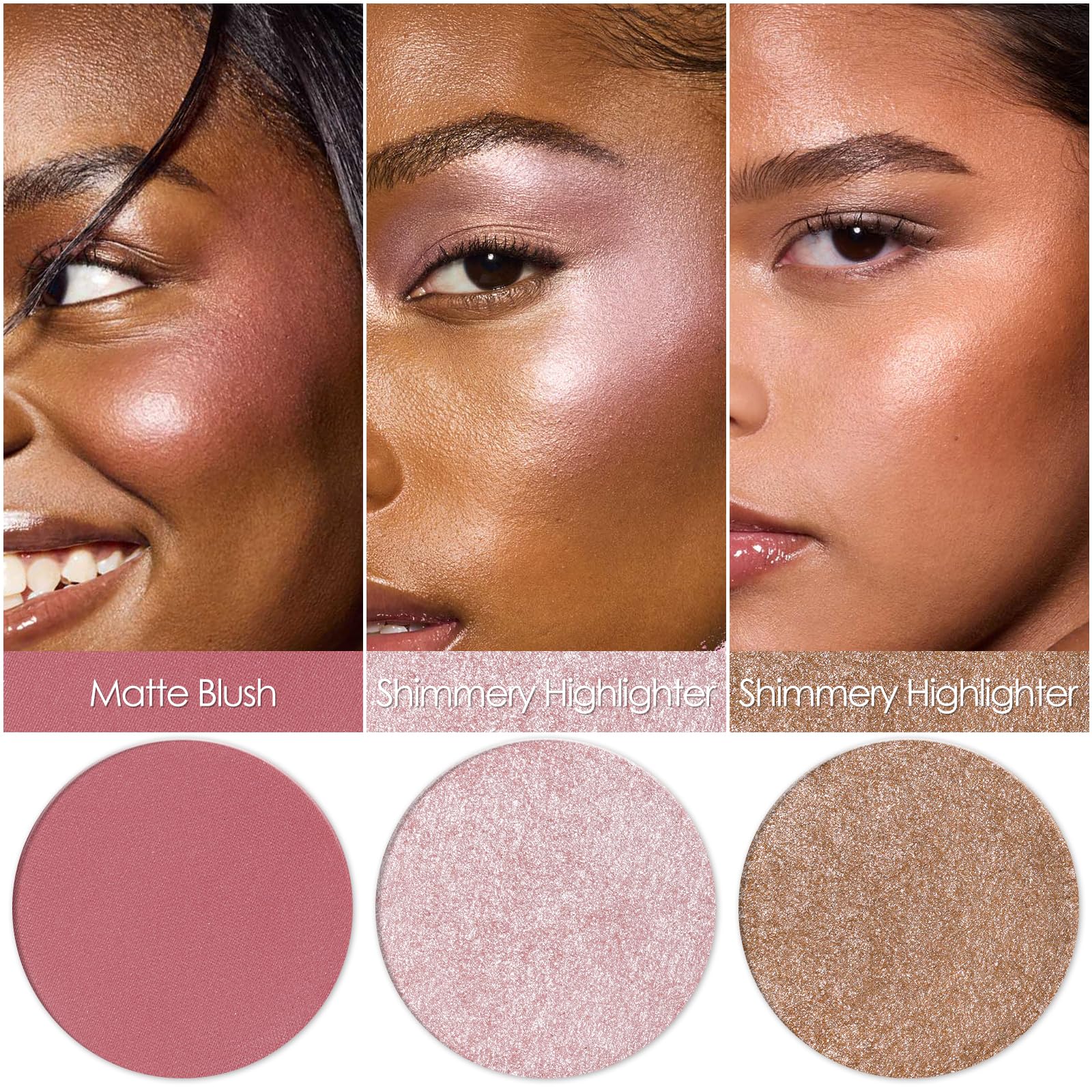 FOCALLURE Blush and Highlighter Palette,3 in 1 Makeup Powder, Cruelty-Free Matte, Shimmer Illuminator for a Glowing Look,#03