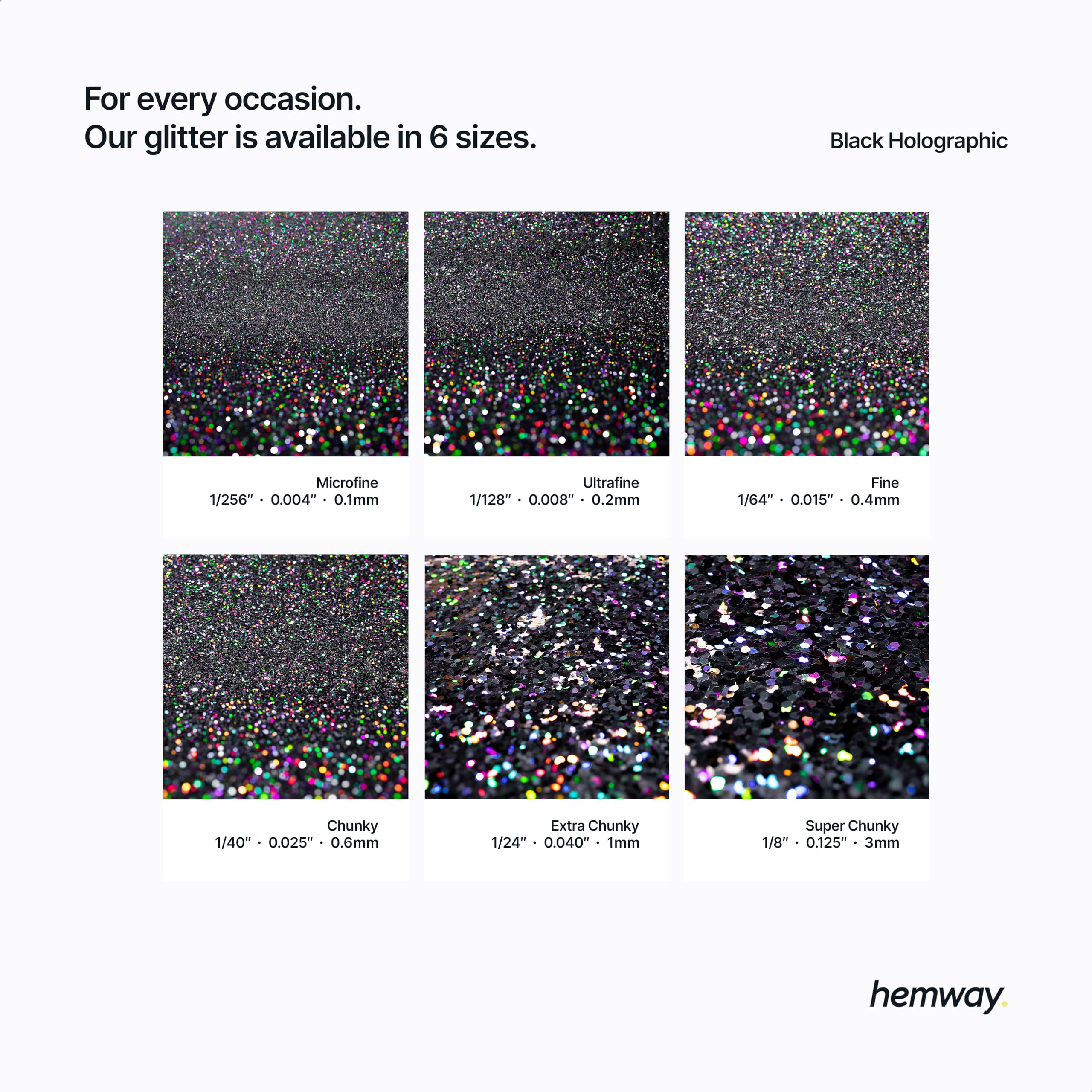 Hemway Premium Ultra Sparkle Glitter Multi Purpose Metallic Flake for Arts Crafts Nails Cosmetics Resin Festival Face Hair - Black Holographic - Microfine (1/256 0.004 0.1mm) 100g / 3.5oz