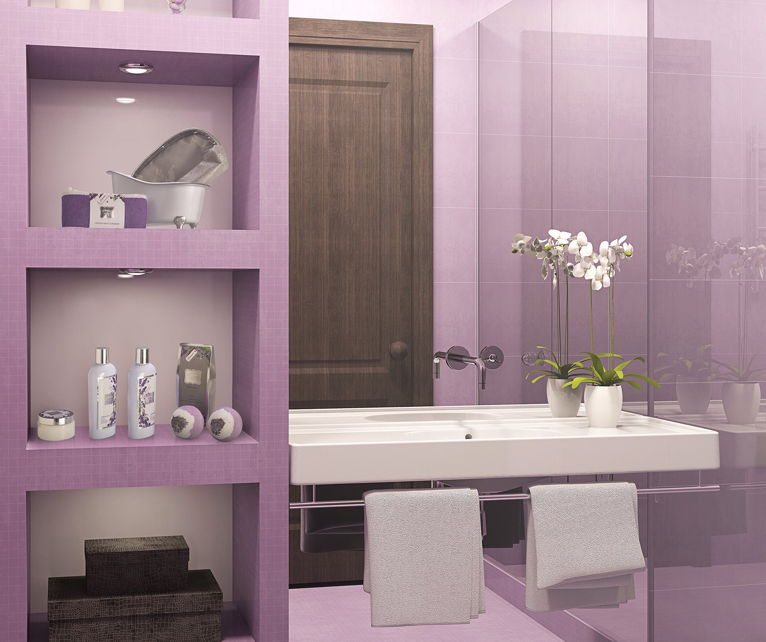 Mothers Day Bath Gift Basket Set for Women: Relaxing at Home Spa Kit Scented - Lavender and Jasmine with Large Bath Bombs, Salts, Shower Gel, Body Butter Lotion, Bath Oil, Bubble Bath, Loofah & More