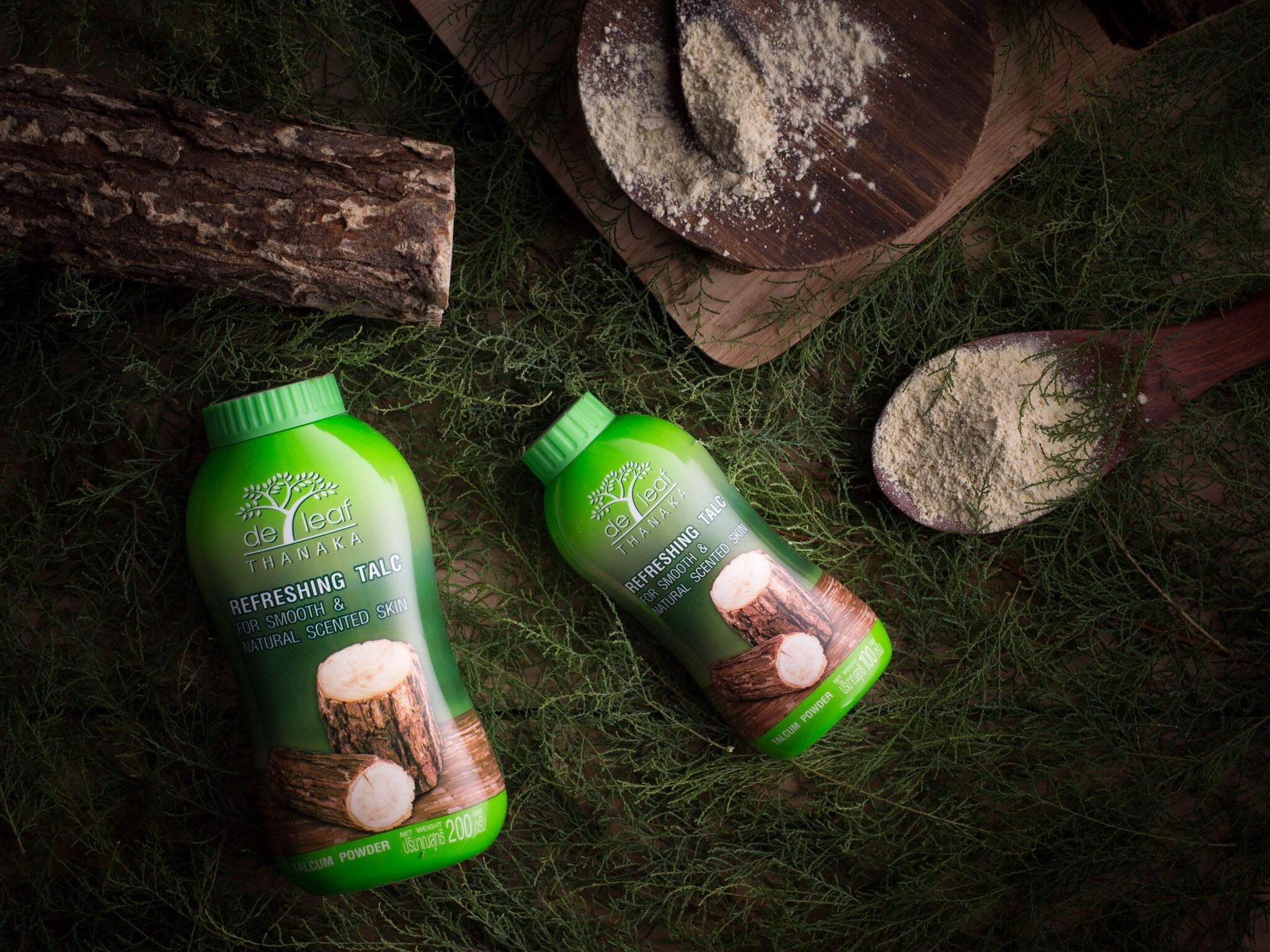 DE LEAF THANAKA Refreshing Talc Smooth and Natural Scented Skin, Talcum Powder Beauty Skincare Organic Face Body Clean Fresh Cooling Sooth Irritation, 200 g 1 Pack Count