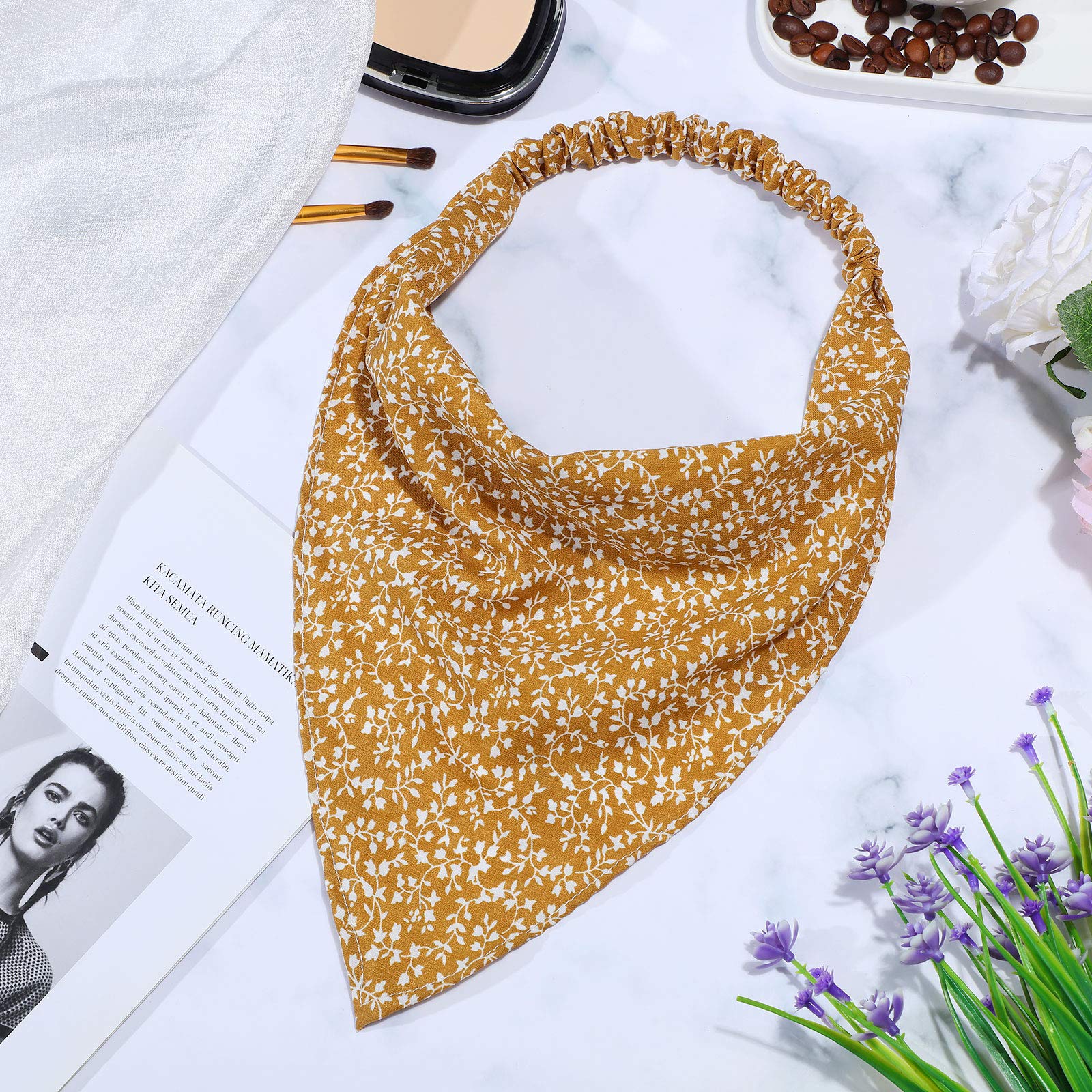 Syhood 6 Pcs Floral Elastic Hair Bandanas Boho Scarf Headband Chiffon Head Kerchief Turban with Hair Clips for Women(Boho Floral Patterns)