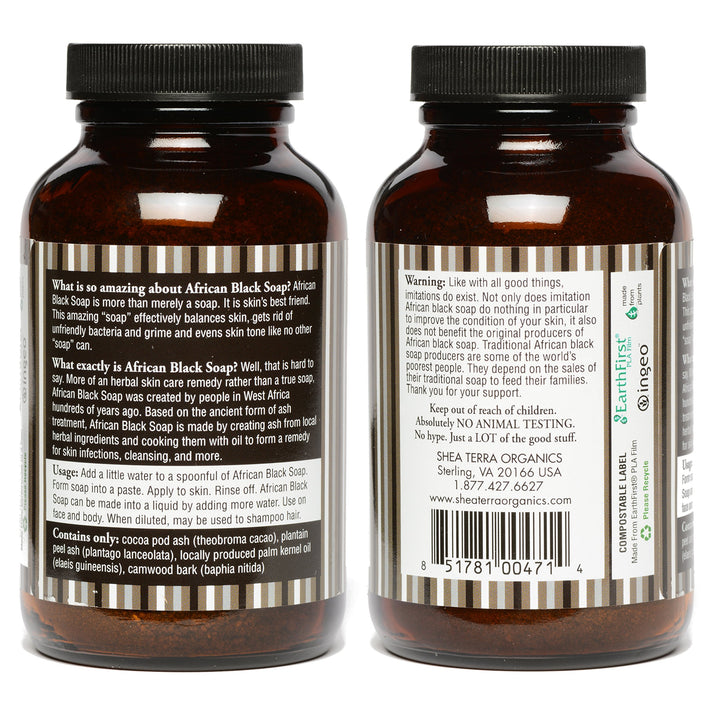 Shea Terra Organics African Black Soap Powder | Natural Skin Care for Acne, Eczema, Dry Skin, Psoriasis, Wrinkles, and More - Home Spa Treatment Full Body Wash - 8 oz