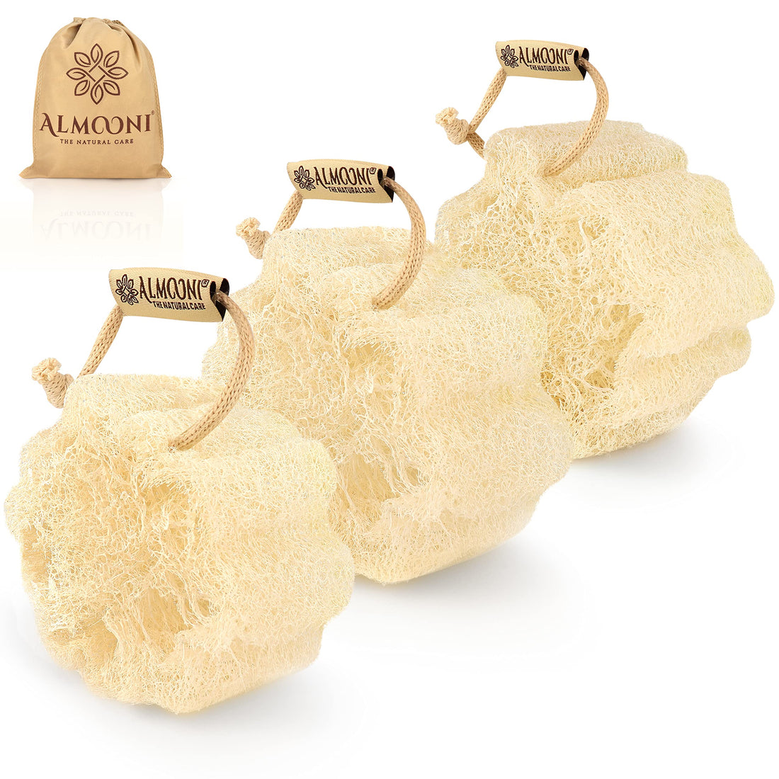 Almooni Mini Natural Loofah Sponge - Real Egyptian Shower Exfoliating Loofah - Small Loofah Scrubber for The Perfect Grip
