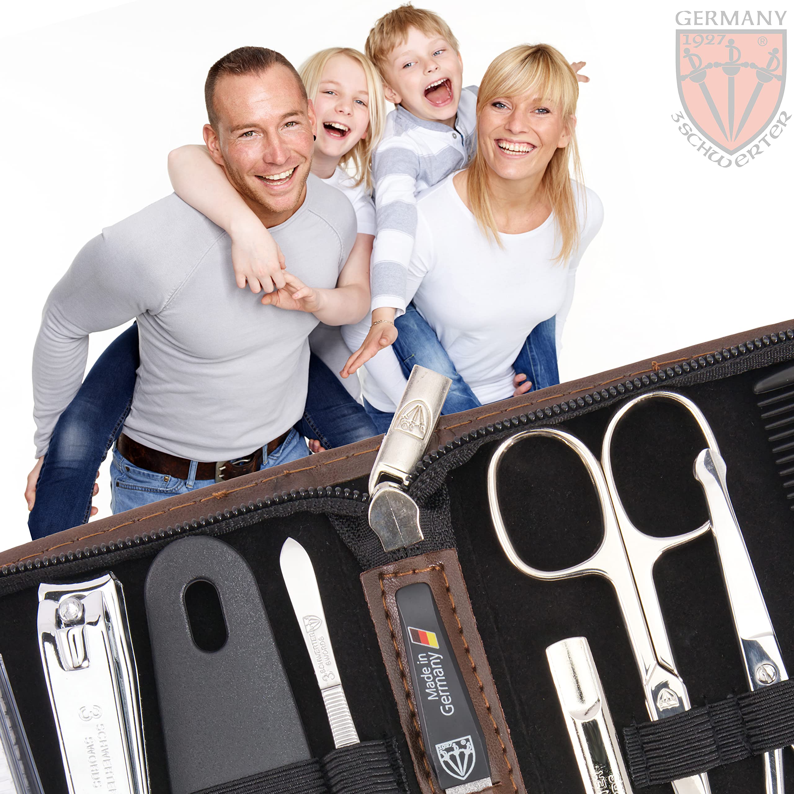 THREE SWORDS | Exclusive 10-Piece MANICURE - PEDICURE - GROOMING - NAIL CARE set / kit / case | VARIOUS DESIGNS | basic-standard quality (001610)