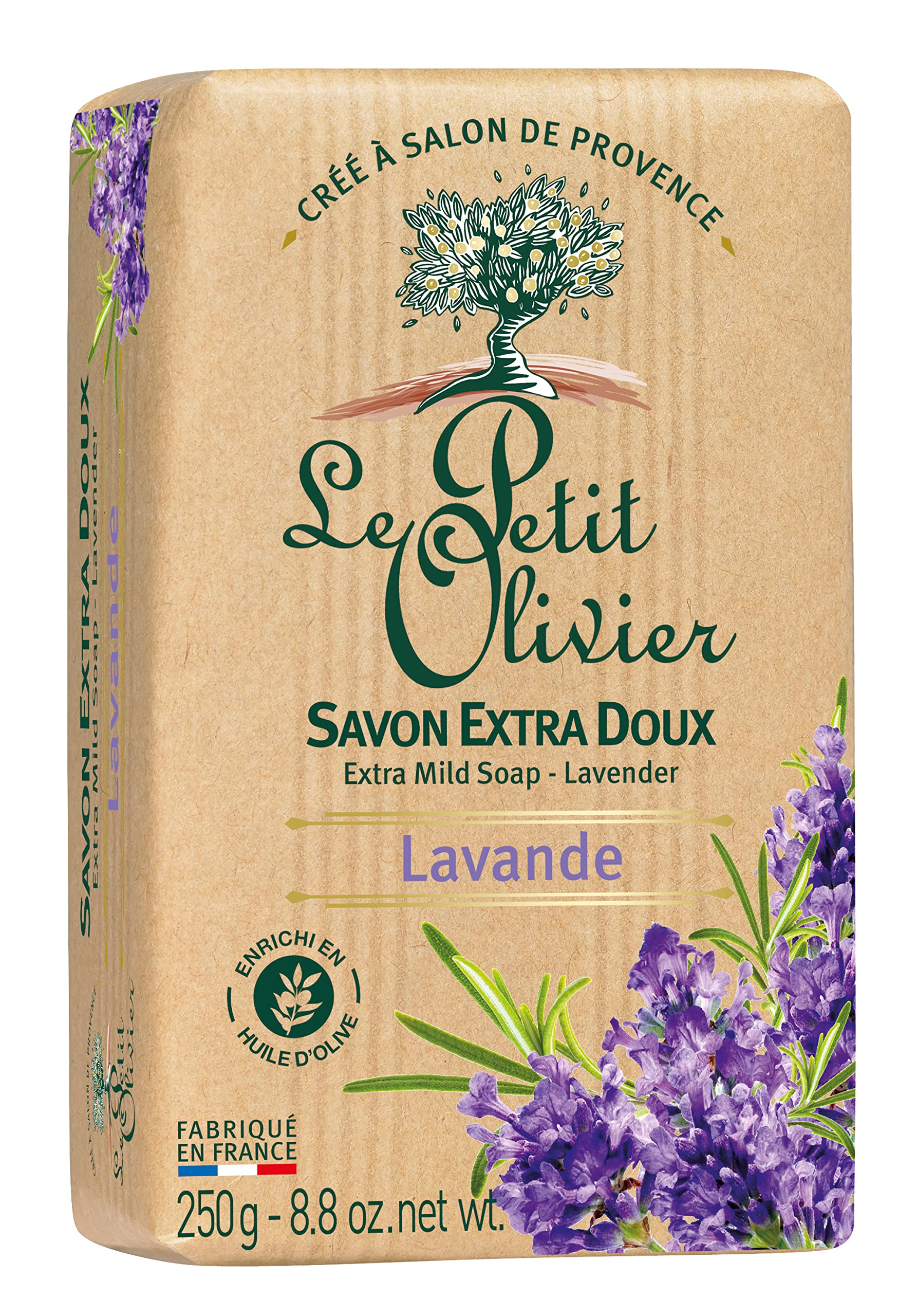 Senteurs Le Petit Olivier Extra Mild Lavender 8.8 Oz. Single Soap Bar From France