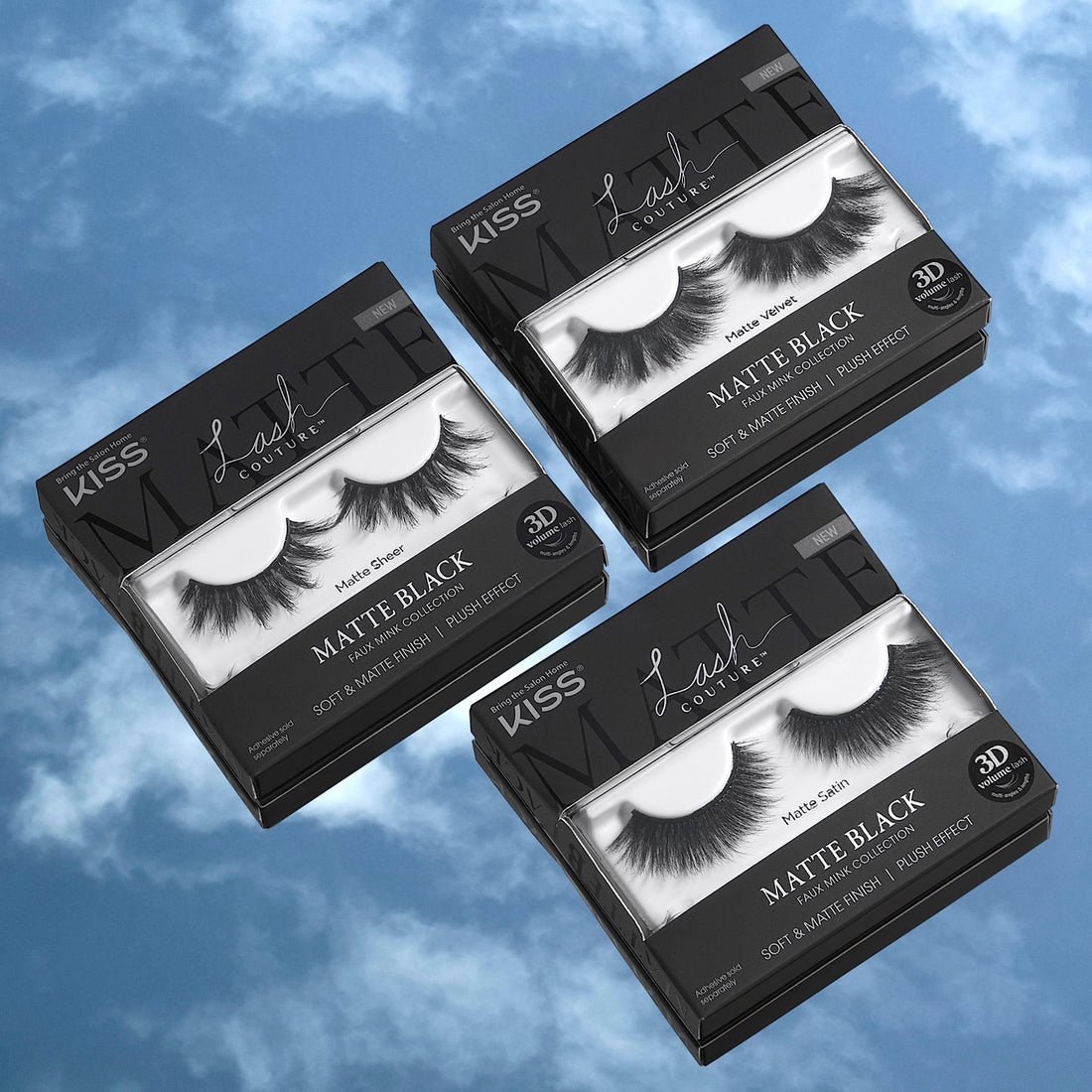 KISS Lash Couture Matte Black Faux Mink Collection, False Eyelashes 1-Pack, Soft Real Mink Texture & Matte Finish, High Impact Color, 3D Volume, Knot-Free Lash Band, Reusable, Matte Satin, 1 Pair