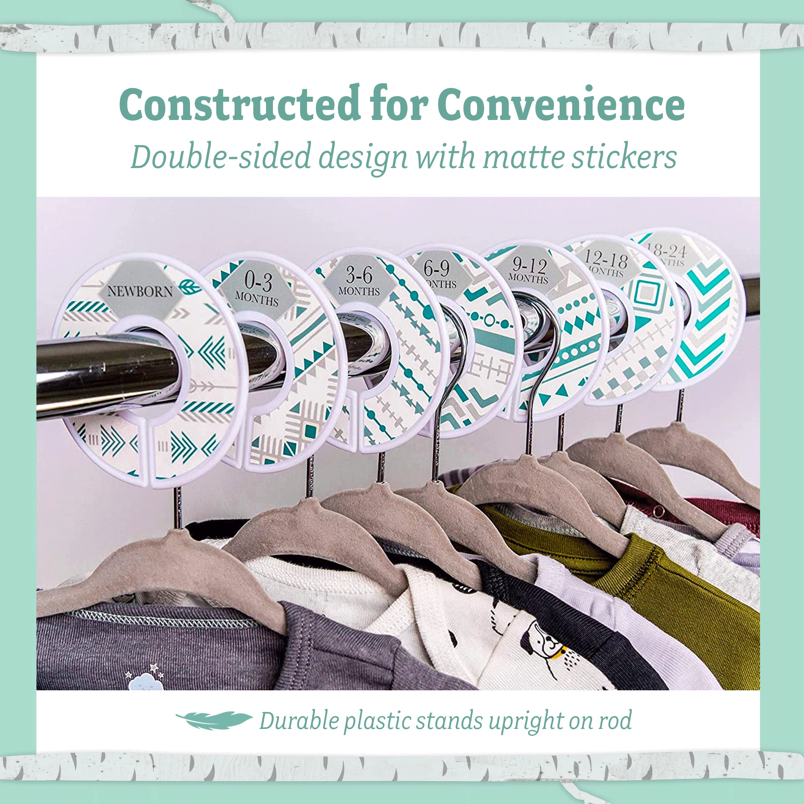 Baby Nest Designs Closet Dividers for Baby Clothes - 7X Baby Clothing Size Age Dividers from Newborn Infant to 24 Months - Boho Baby Clothes Dividers and Nursery Closet Organizer