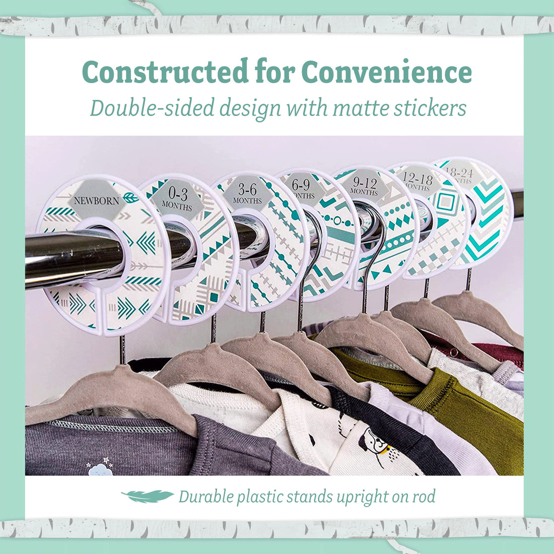 Baby Nest Designs Closet Dividers for Baby Clothes - 7X Baby Clothing Size Age Dividers from Newborn Infant to 24 Months - Boho Baby Clothes Dividers and Nursery Closet Organizer