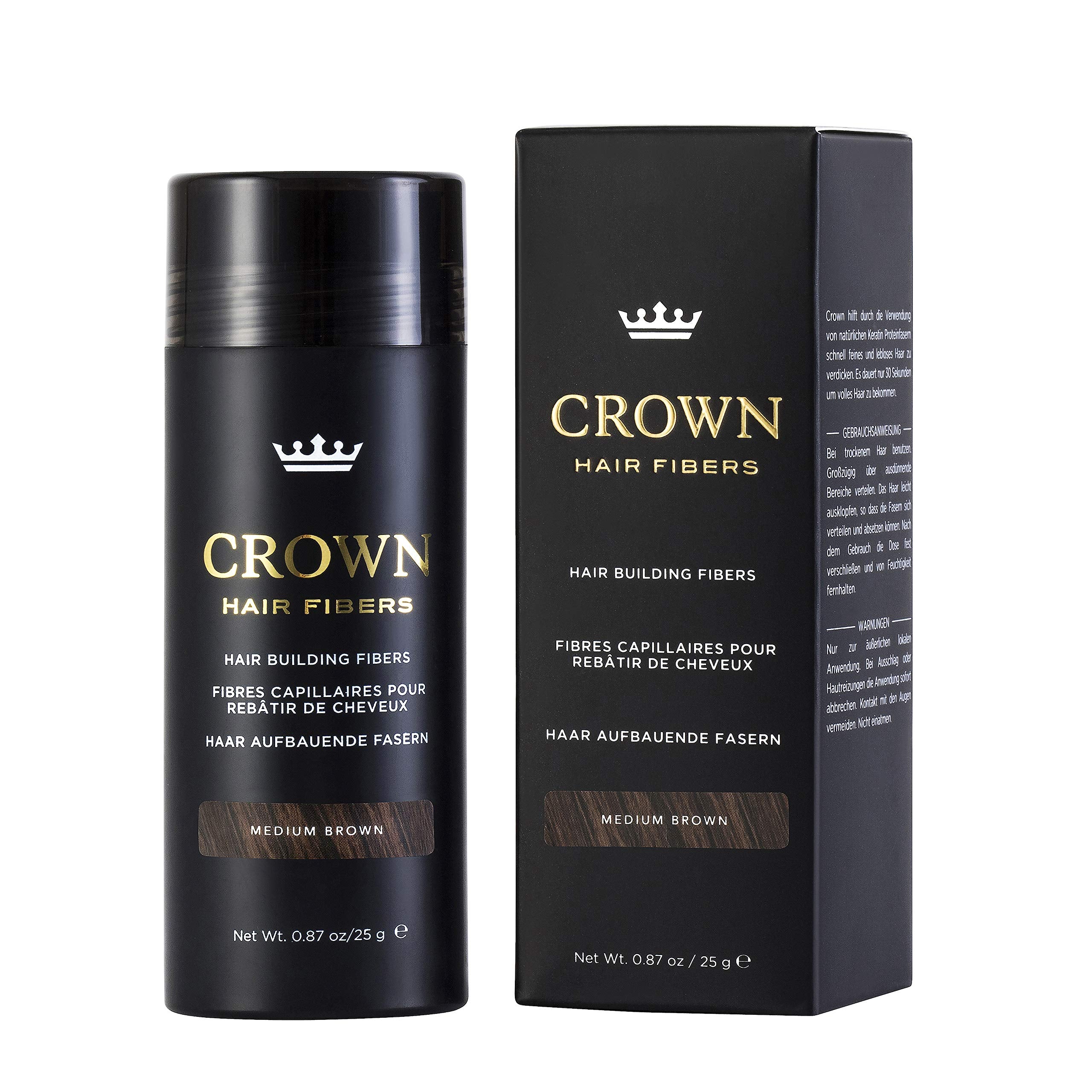 CROWN Hair Fibers - Best Keratin Hair Fibers Instantly Thickens Thinning Hair for Men and Women - Natural Hair Loss Concealer 0. 87oz - Medium Brown