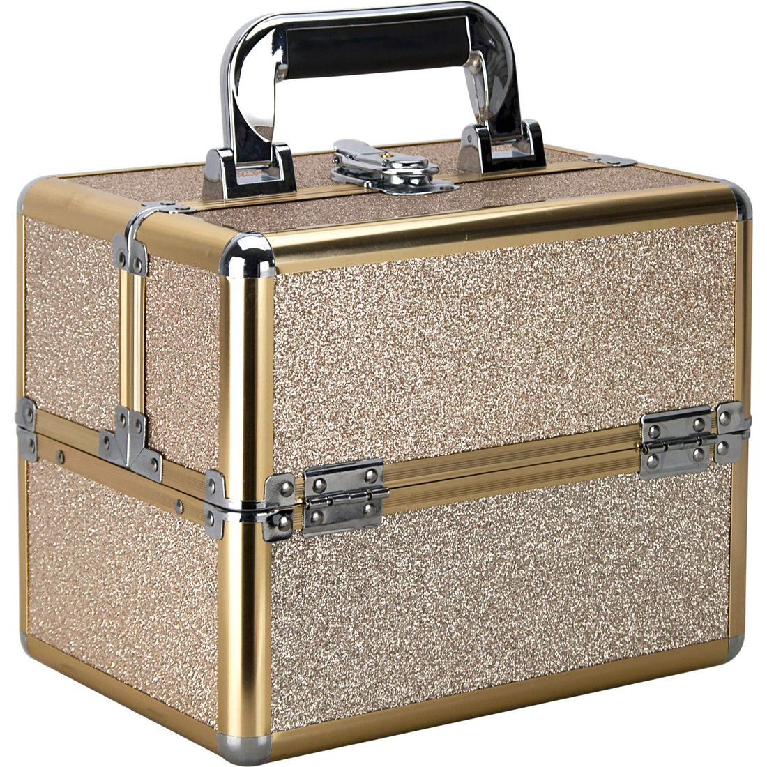 Ver Beauty Ver Beauty 2-tiers Extendable Trays Cosmetic Makeup Train Case Organizer Travel - Vk0112, Champagne Gold Glitter