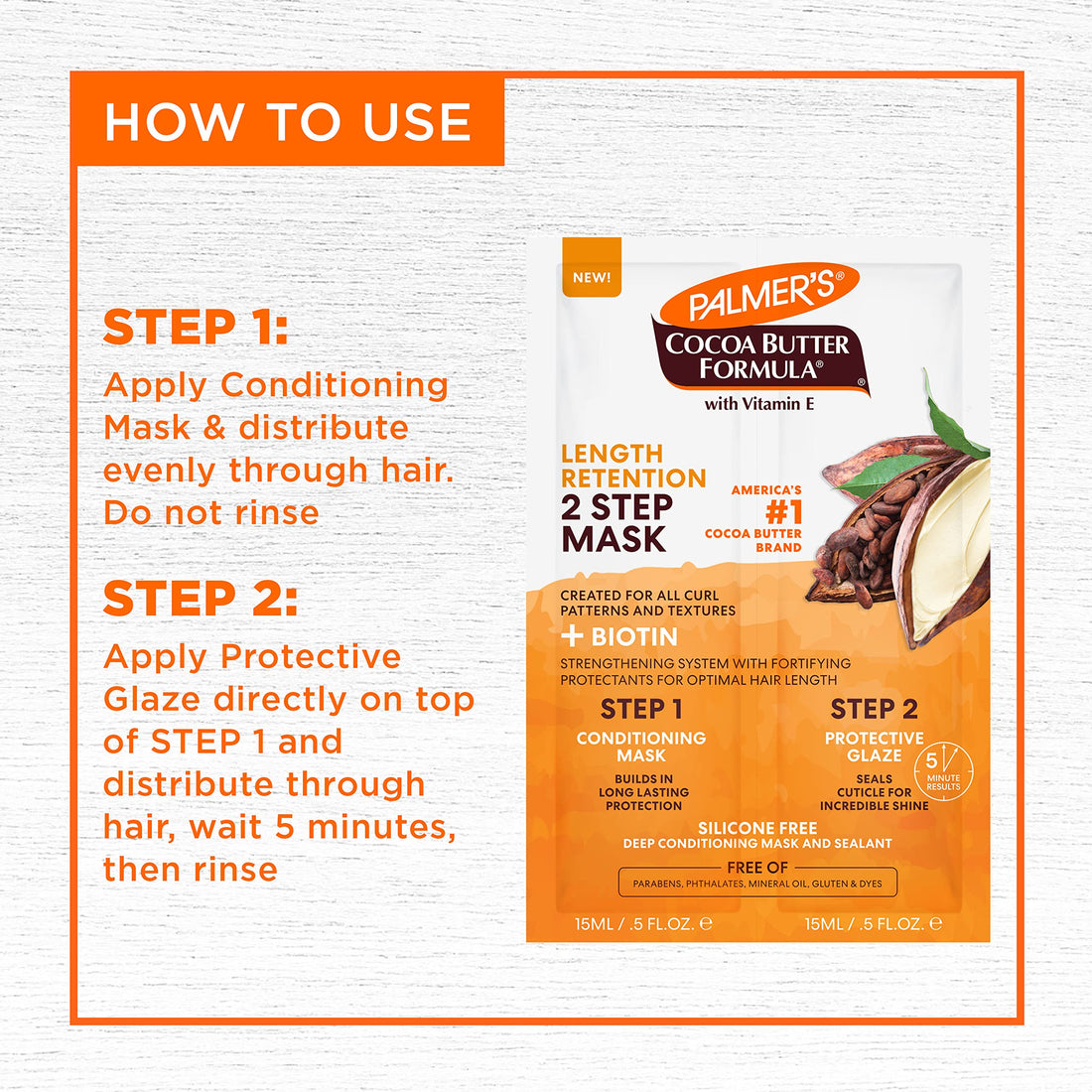 Palmer's Cocoa Butter & Biotin Length Retention 2-Step Hair Mask, 1 Ounce