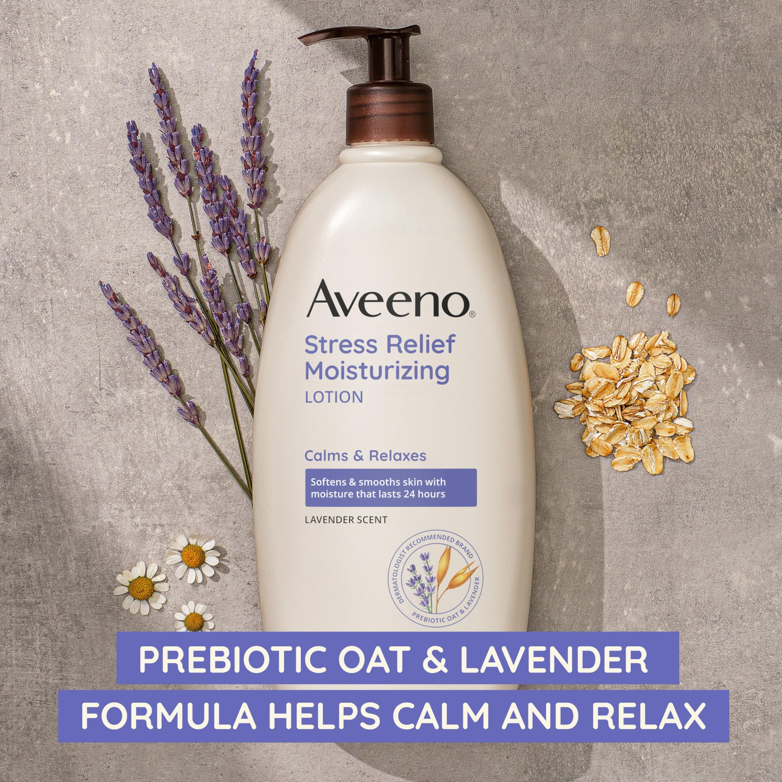Aveeno Stress Relief Moisturizing Body Lotion with Lavender Scent & Prebiotic Oat to Calm & Relax, Non-Greasy, TSA-Approved Travel Size, 2.5 fl. oz, 12 Pack