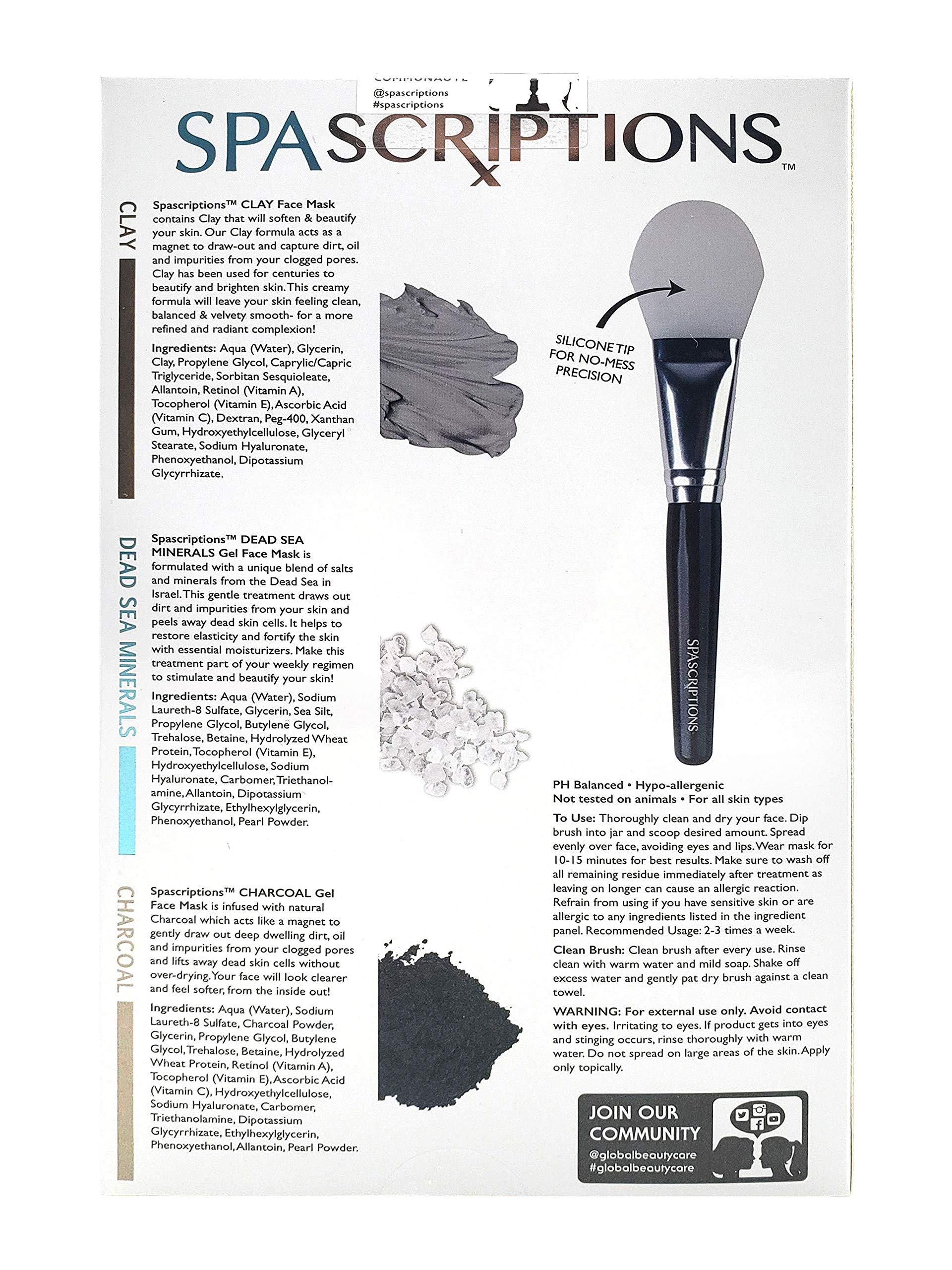 SpaScriptions Dead Sea & Charcoal with Clay Gel Face Mask Trio With Applicator, 1 Count