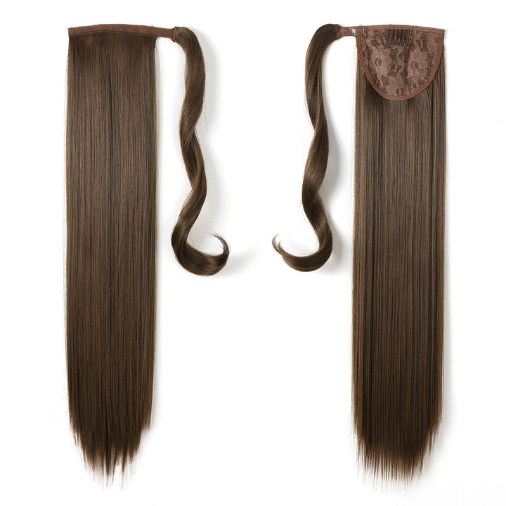 OneDor 24 Straight Wrap Around Ponytail Extension for Woman Synthetic Hair 120g-130g (8A-Light Chestnut Brown)