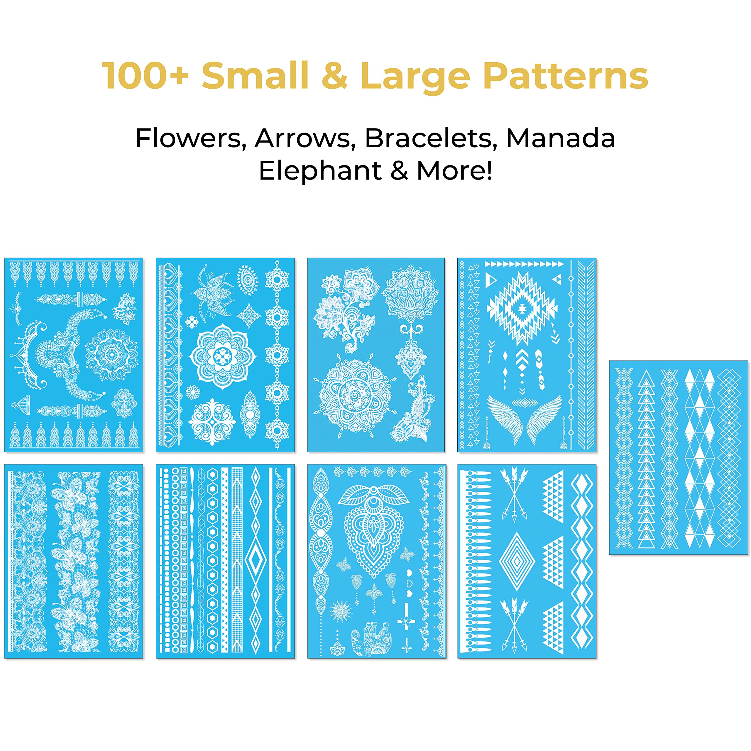 White Temporary Tattoos for Women Teens Girls - 9 Sheets Henna White Lace Fake Tattoos - Tattoo Designs Jewelry Tattoos - 100+ White Flash Fake Waterproof Tattoo Stickers