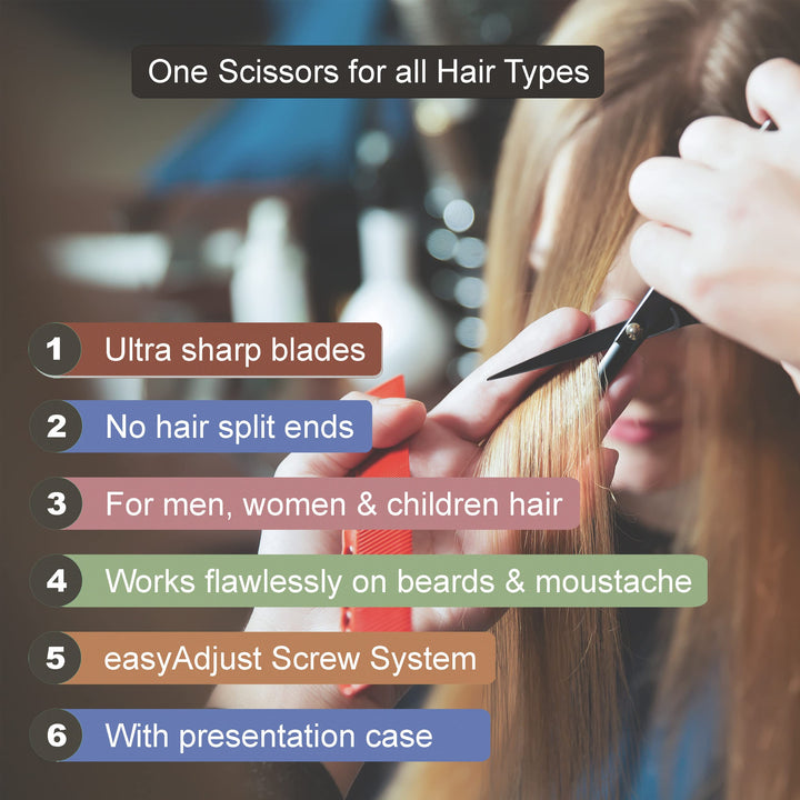 Professional Barber Shears, Hairdressing Scissors - 5.5 inch (14cm), Black + Presentation Case