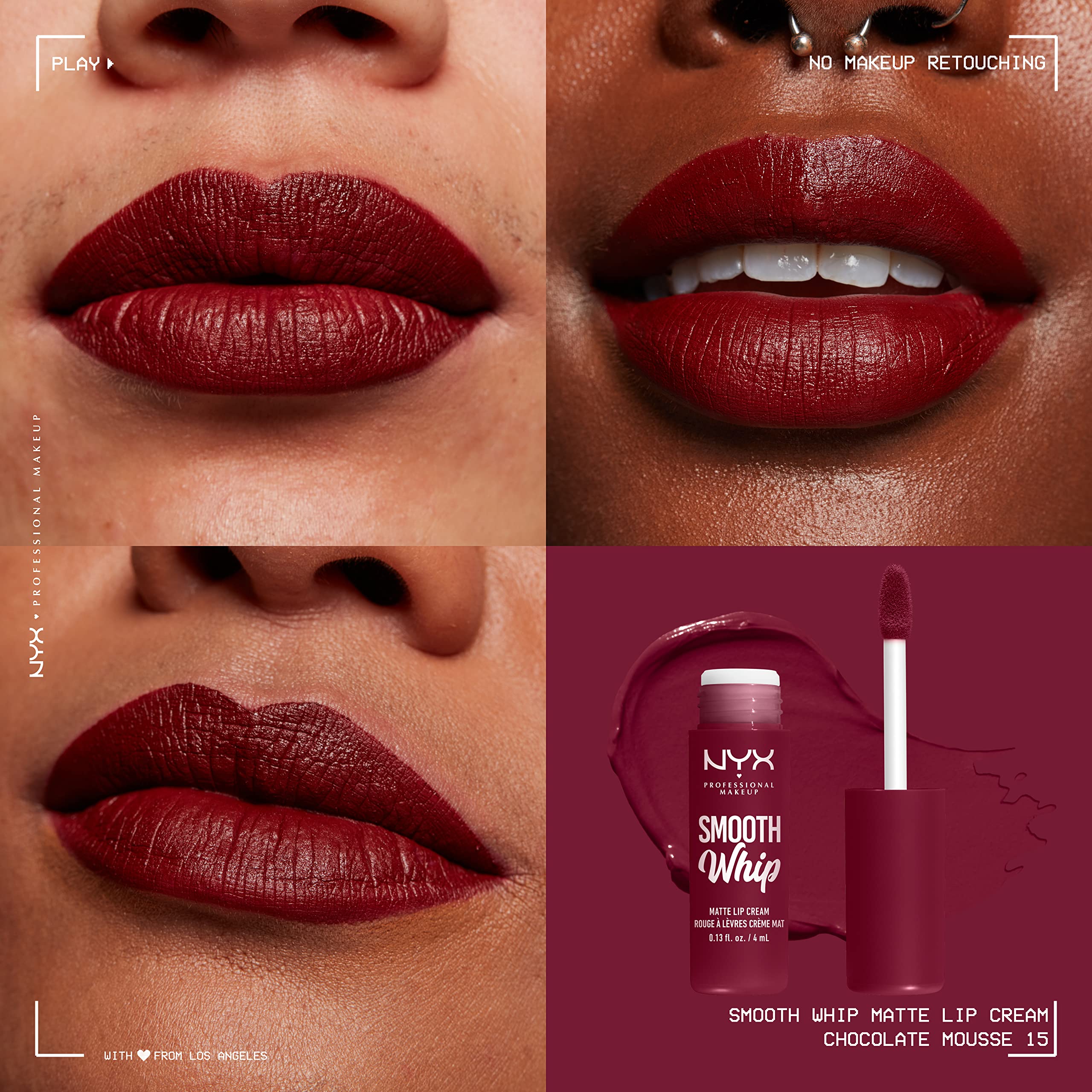 NYX PROFESSIONAL MAKEUP Smooth Whip Matte Lip Cream, Long Lasting, Moisturizing, Vegan Liquid Lipstick - Chocolate Mousse (Deep Red Brown)