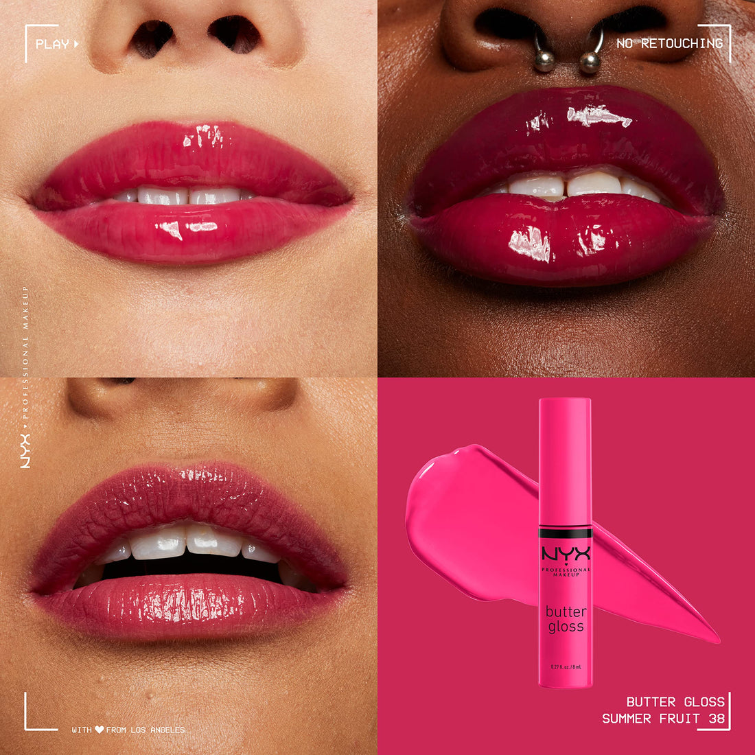 NYX PROFESSIONAL MAKEUP Butter Gloss - Summer Fruit (Hot Pink), Non-Sticky Lip Gloss