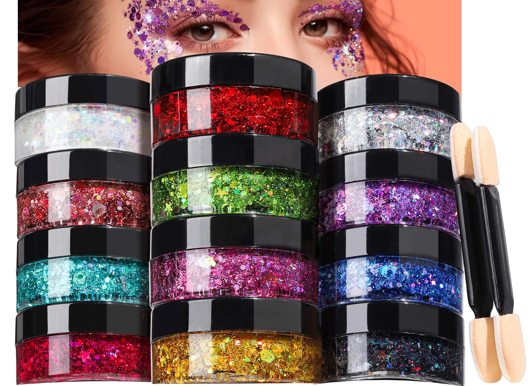 Teenitor Face Glitter Makeup Hair Glitter, 12 Colors Face and Body Glitter Gel for Festival Makeup, Gel Glitter for Face, Body, Hair, Total 120g/4.23oz