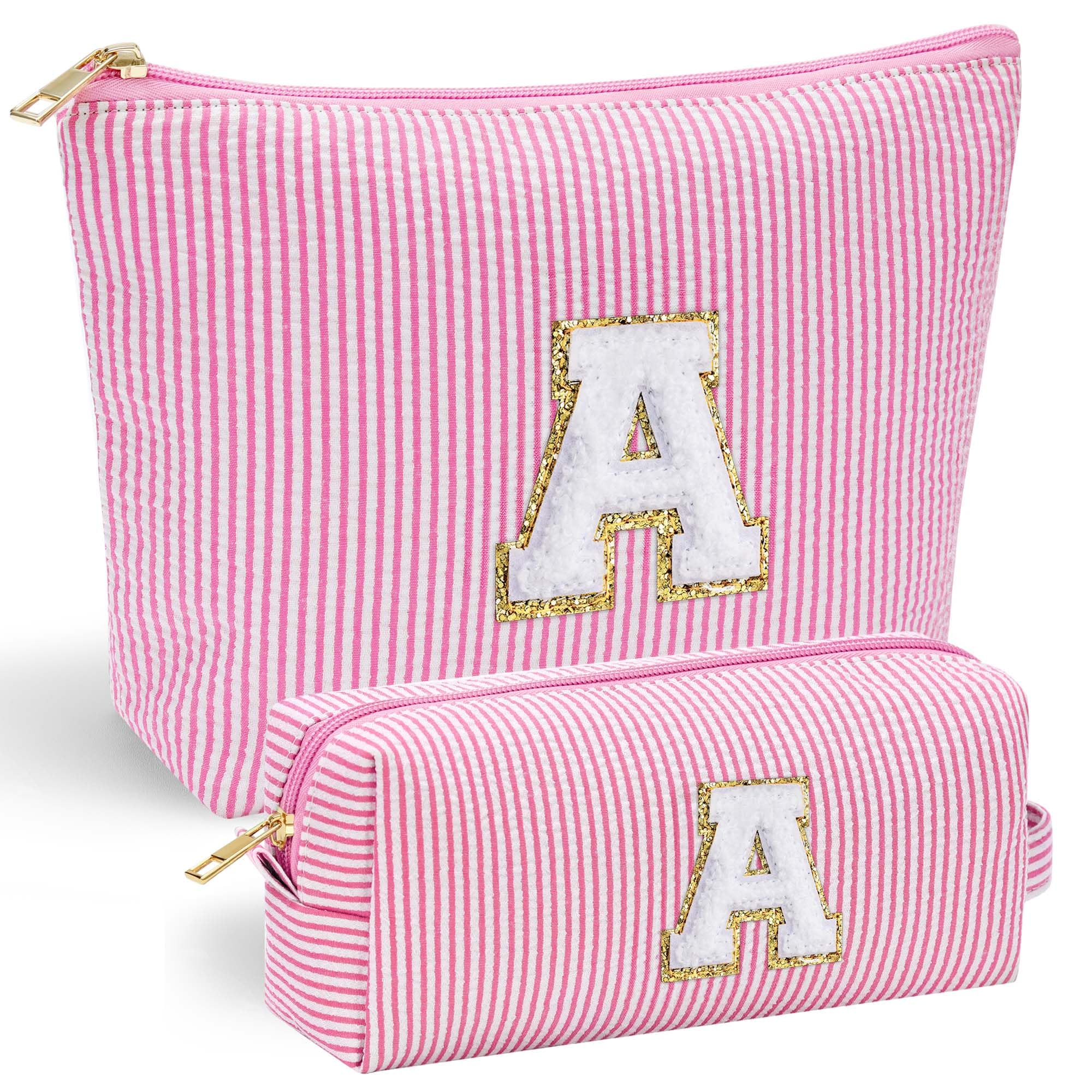 YOOLIFE Mothers Day Gifts for Women | Personalized Initial Makeup Bag | Pink Cosmetic Bag Travel Bag | 11 12 13 14 15 16 Years Old Girl Gifts Graduation Teacher Gifts Teen Girl Gifts Trendy Stuff A