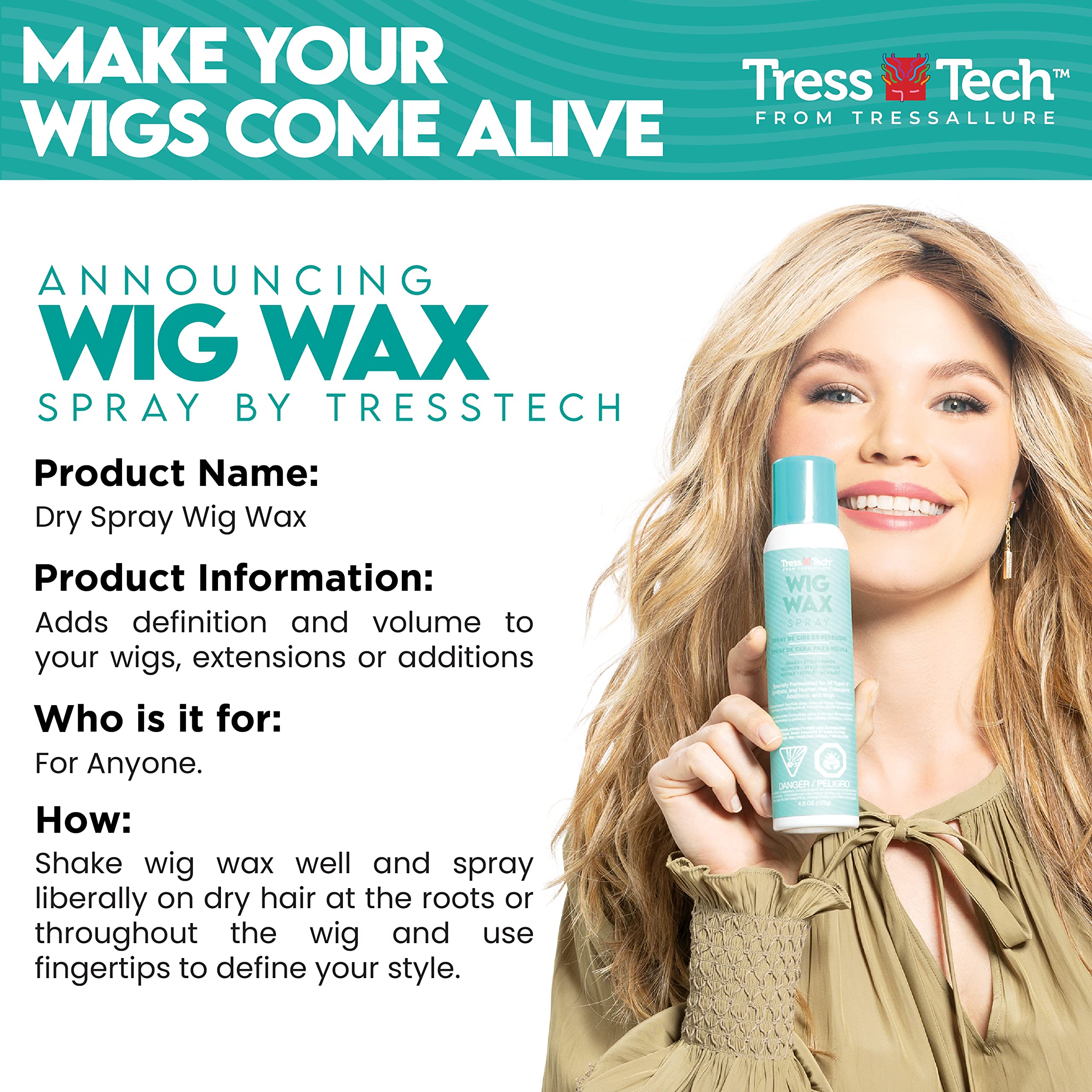 TressTech by TressAllure - Dry Spray Wig Wax | Add Volume in Wigs | All types of Hair | 4.3 oz.