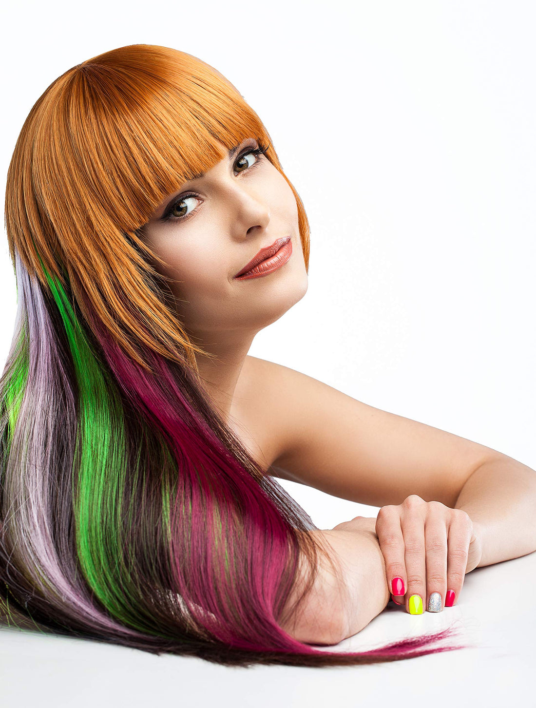 Beaute Galleria - Bundle 11pcs Single Color 21 Inches Straight Party Highlights Clip In Synthetic Hair Extensions Cosplay Comic Con Halloween Costume (Pink)