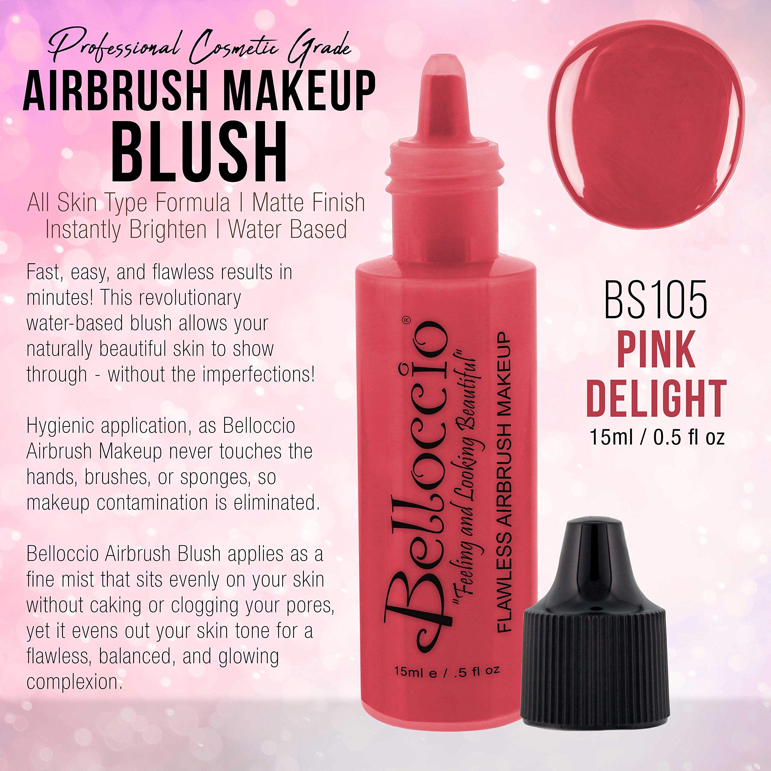 Half Ounce Bottle of Pink Delight Blush Belloccio's Professional Flawless Airbrush Makeup Blush