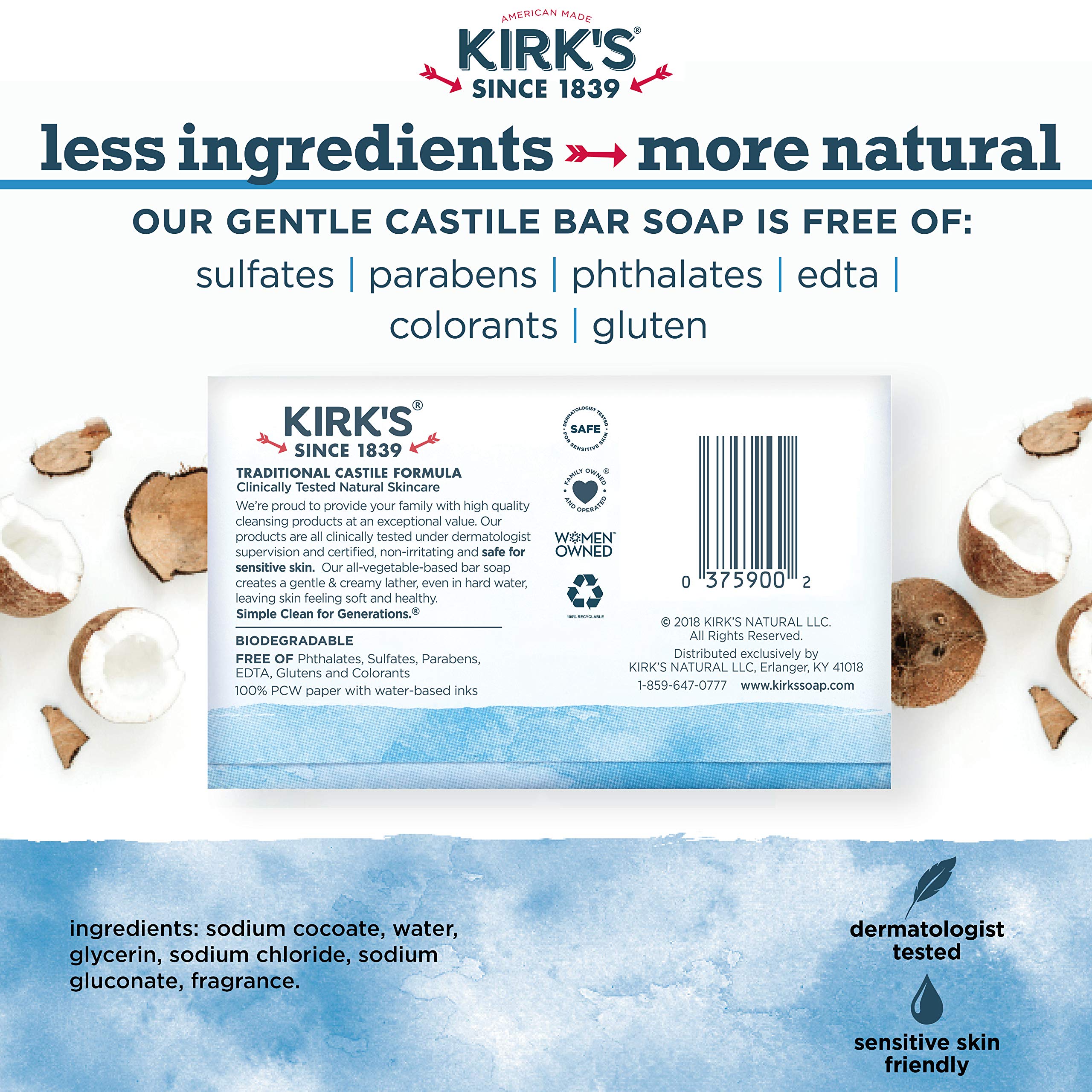 Kirk's Original Coco Castile Bar Soap Original Fresh Scent 4 Ounces (Pack of 24)