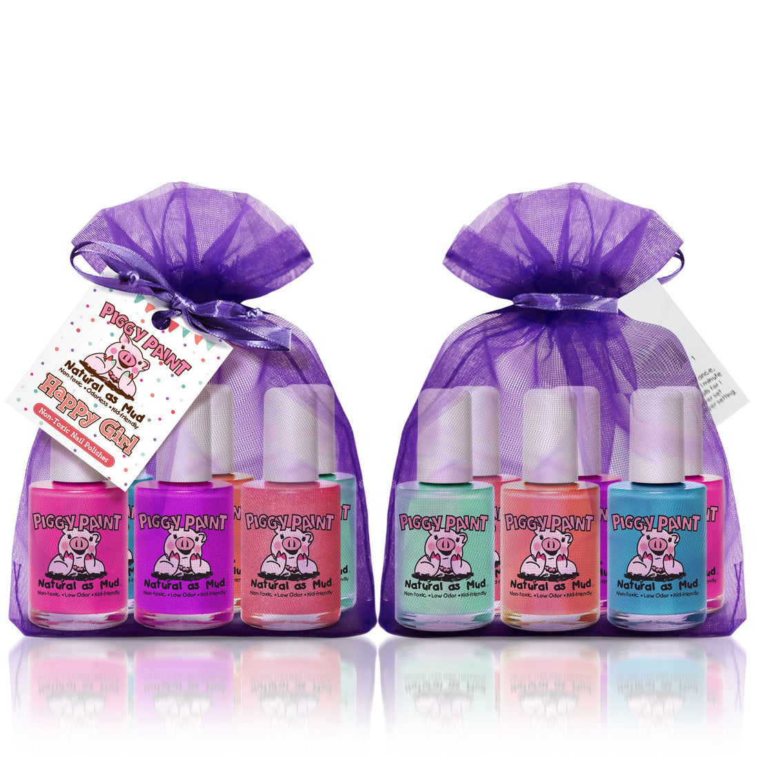 Piggy Paint - 100% Non-toxic Girls Nail Polish, Safe, Chemical Free, Low Odor for Kids - 6 Polish Gift Set - Happy Girl