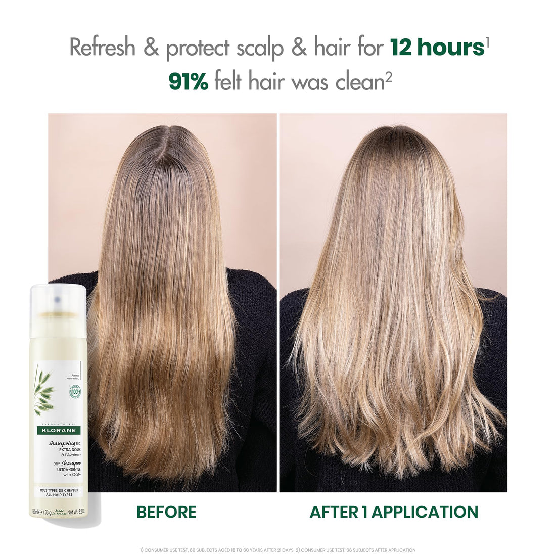 Klorane Dry Shampoo with Oat Milk, Ultra-Gentle, All Hair Types, No White Residue, Paraben & Sulfate-Free, 3.2 oz.