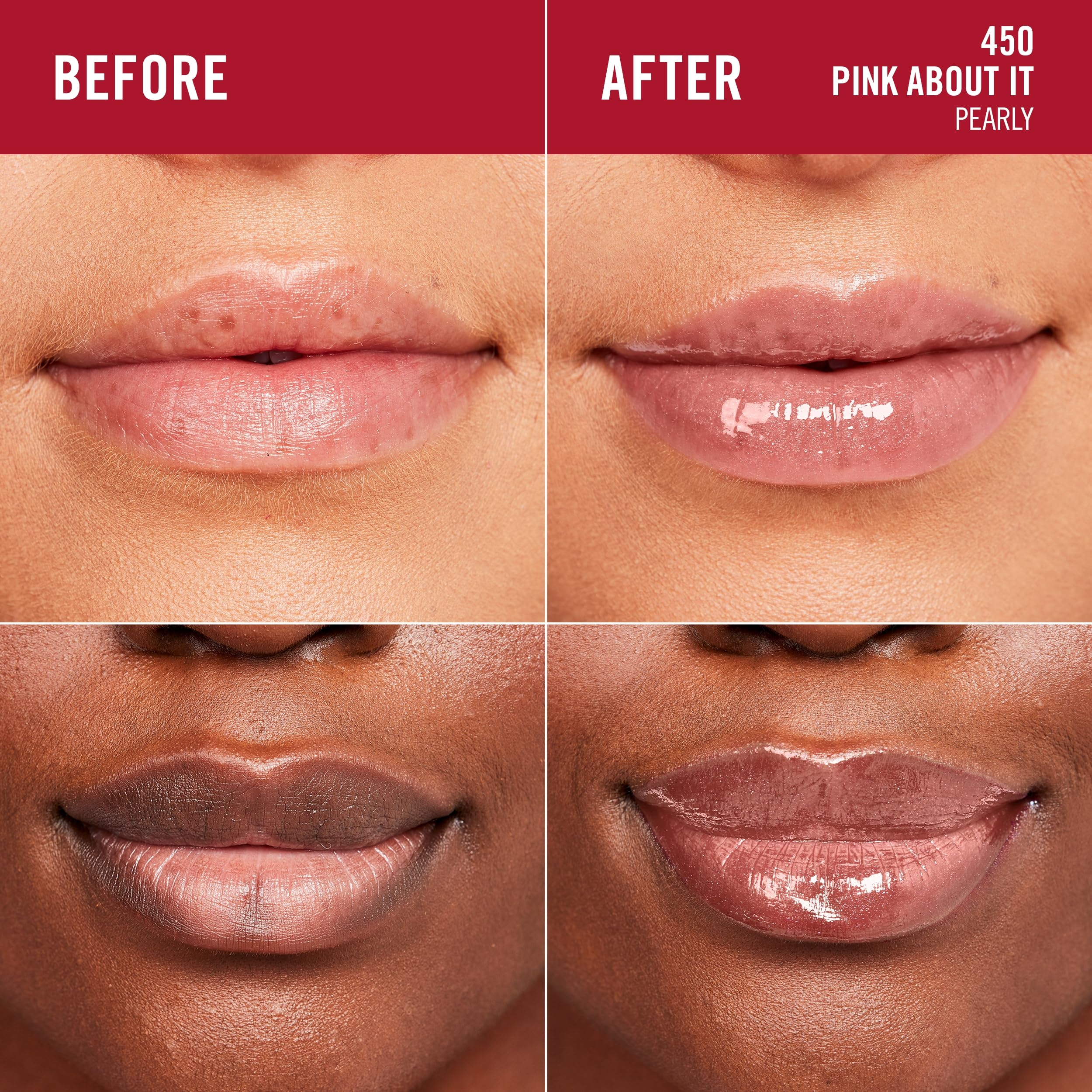 Rimmel London Stay Glossy, 450 Pink About It, Lip Gloss, Non-Sticky, Color and Shine, Up To 6-Hour Wear, Precise Applicator, 0.18oz