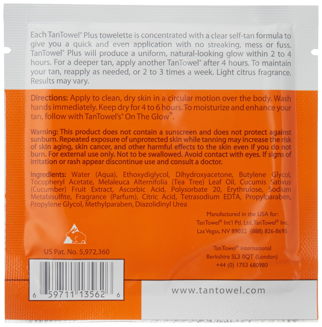 Tan Towel Self Tan Towelette Plus 15 Count