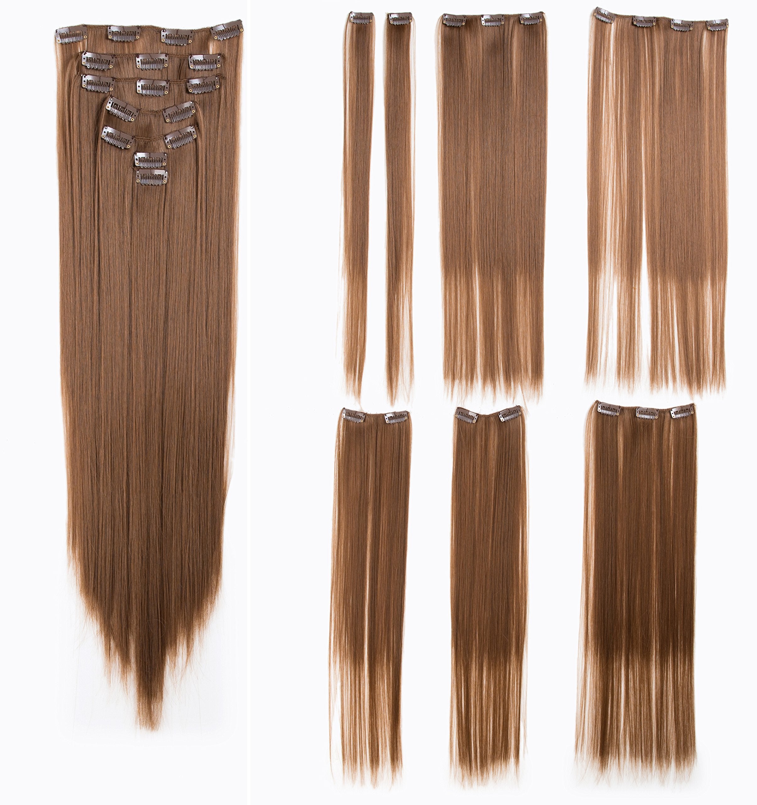 Dirty Brown-12# : SWACC Women 22 Inches Straight Full Head 7 Separate Pieces Heat Resistance Synthetic Hair Clip in Hair Extensions (Dirty Brown-12#)