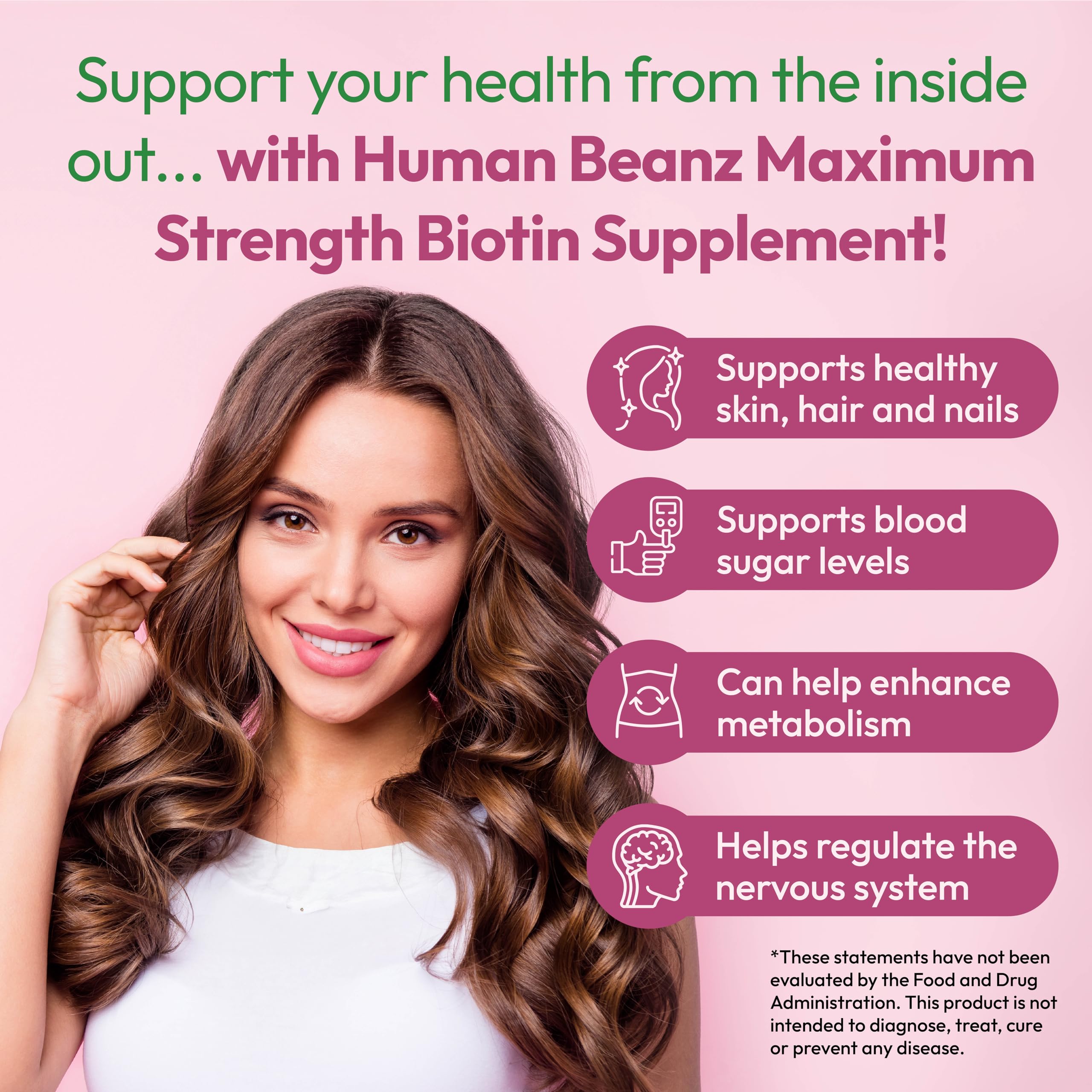 Human Beanz Biotin Jelly Bean Gummy Vitamins, Max Strength Biotin for Hair, Skin and Nails, 10000mcg per Serving, Hair Growth Vitamins for Men and Women, 120 Strawberry Blast Jelly Beans, Kosher