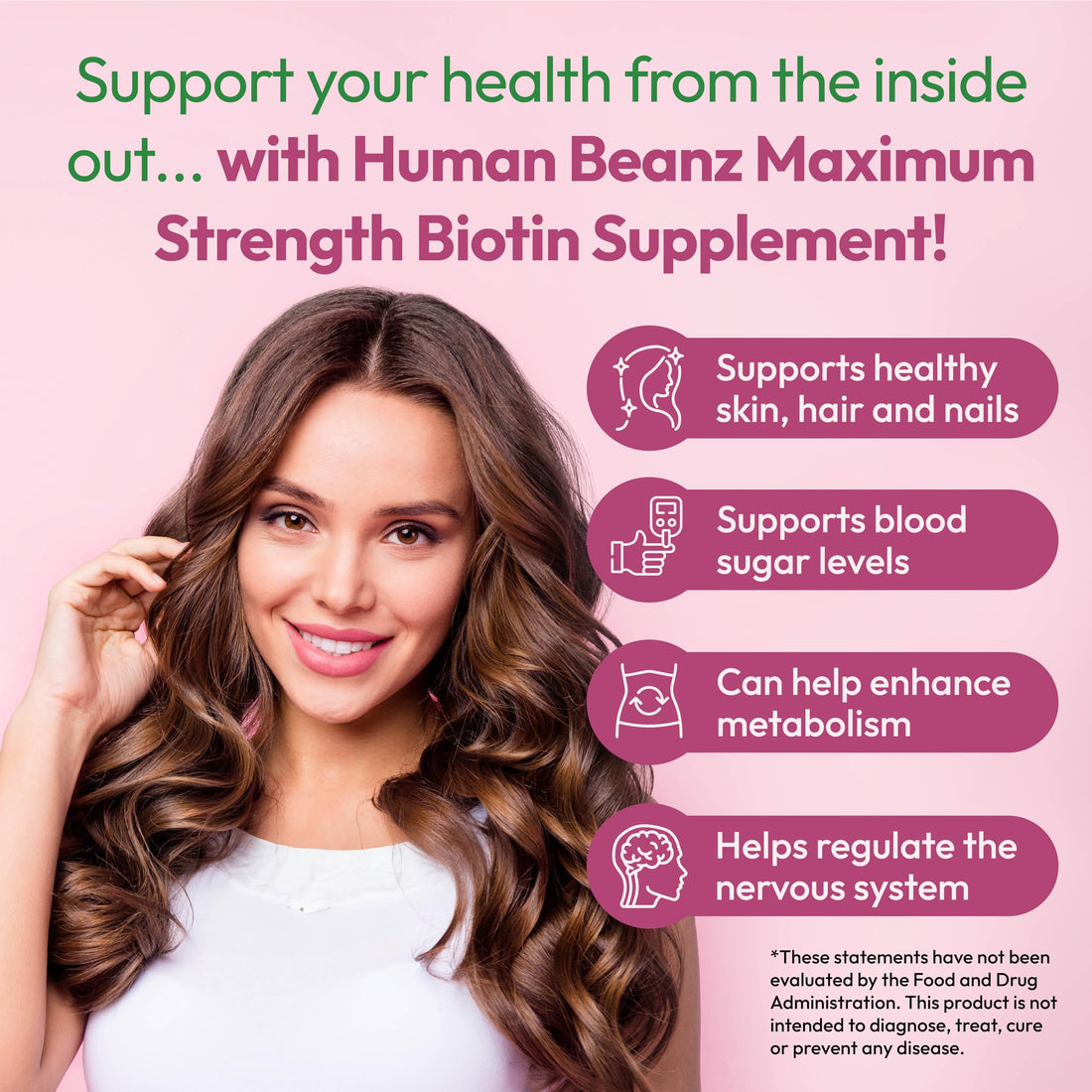 Human Beanz Biotin Jelly Bean Gummy Vitamins, Max Strength Biotin for Hair, Skin and Nails, 10000mcg per Serving, Hair Growth Vitamins for Men and Women, 120 Strawberry Blast Jelly Beans, Kosher