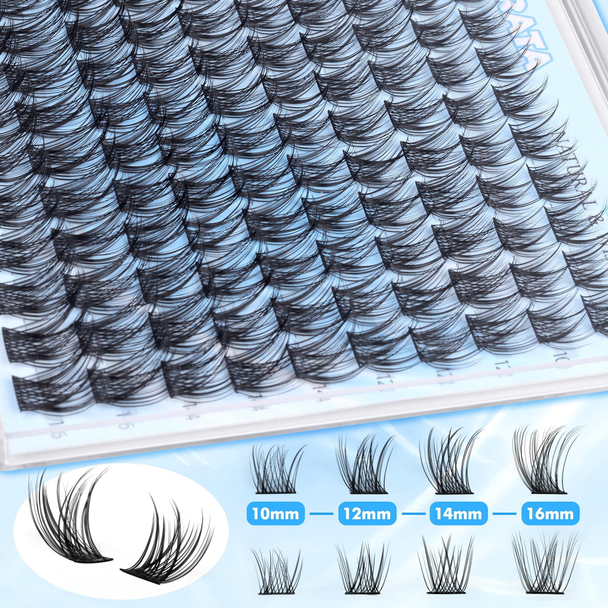 PHKERATA Natural Lash Clusters Wispy Eyelash Clusters 110 pcs Cluster Eyelash Extensions C Curvature Individual Lashes 10-16 mm Mix Length Natural Look Lashes Clusters with Thin Lash Band