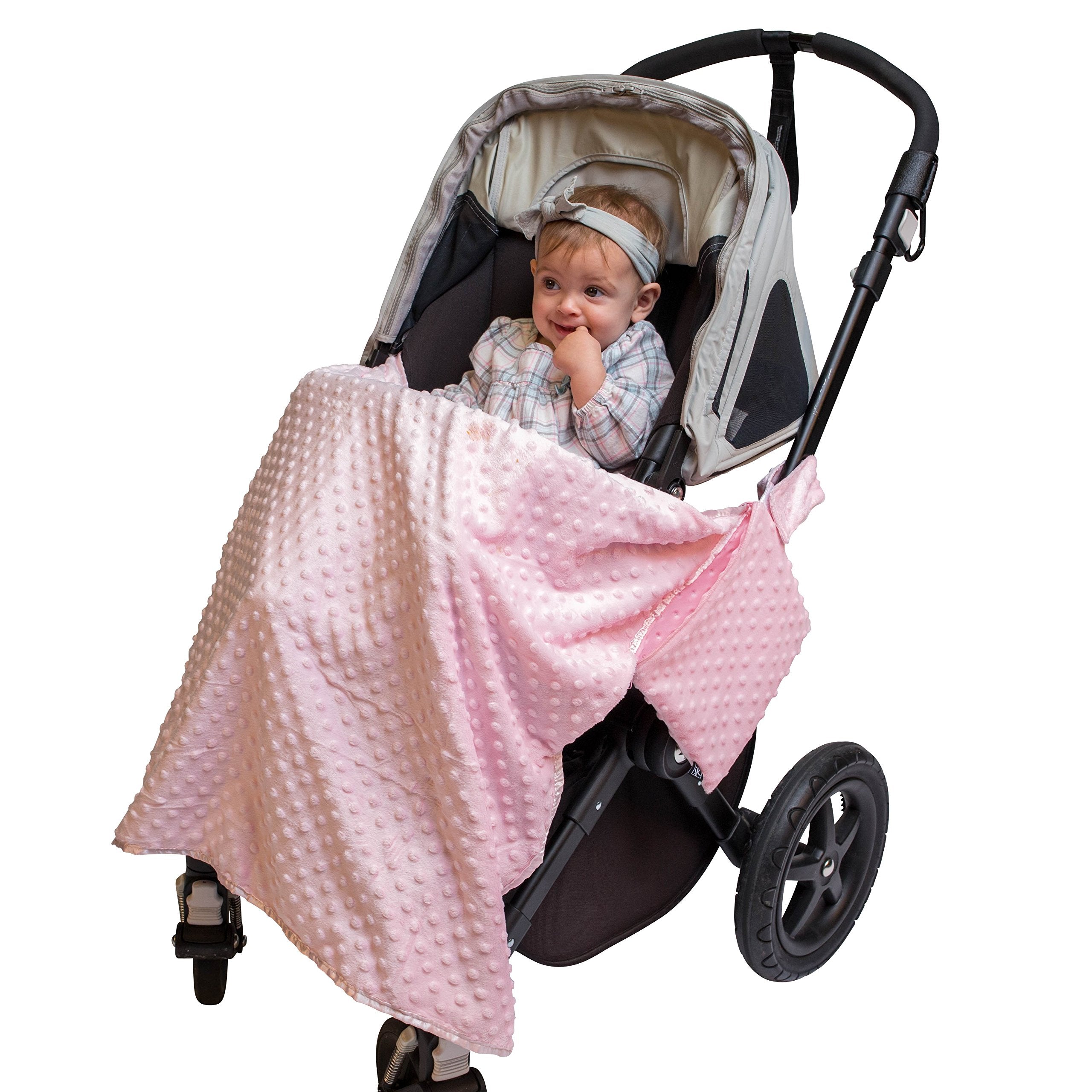 J.L. Childress Cuddle 'N Cover Stroller Blanket - Silky and Minky Fabrics - Blanket Attaches to Stroller - Privacy Cover, Blanket, Sun Shade - 30 x 30 - Pink