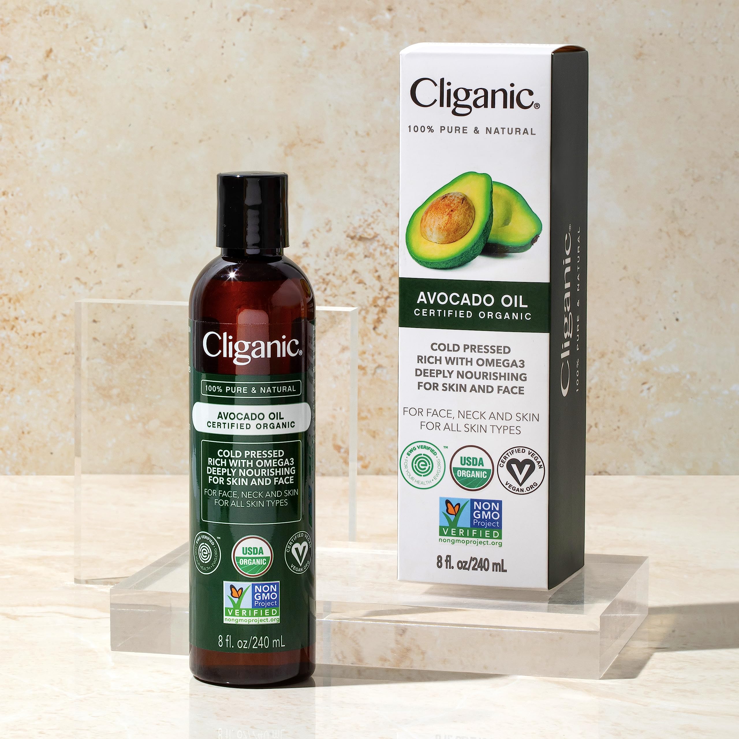 Cliganic Organic Avocado Oil, 100% Pure (8oz) - for Skin & Hair, Nourishing Carrier Oil for Face & Body