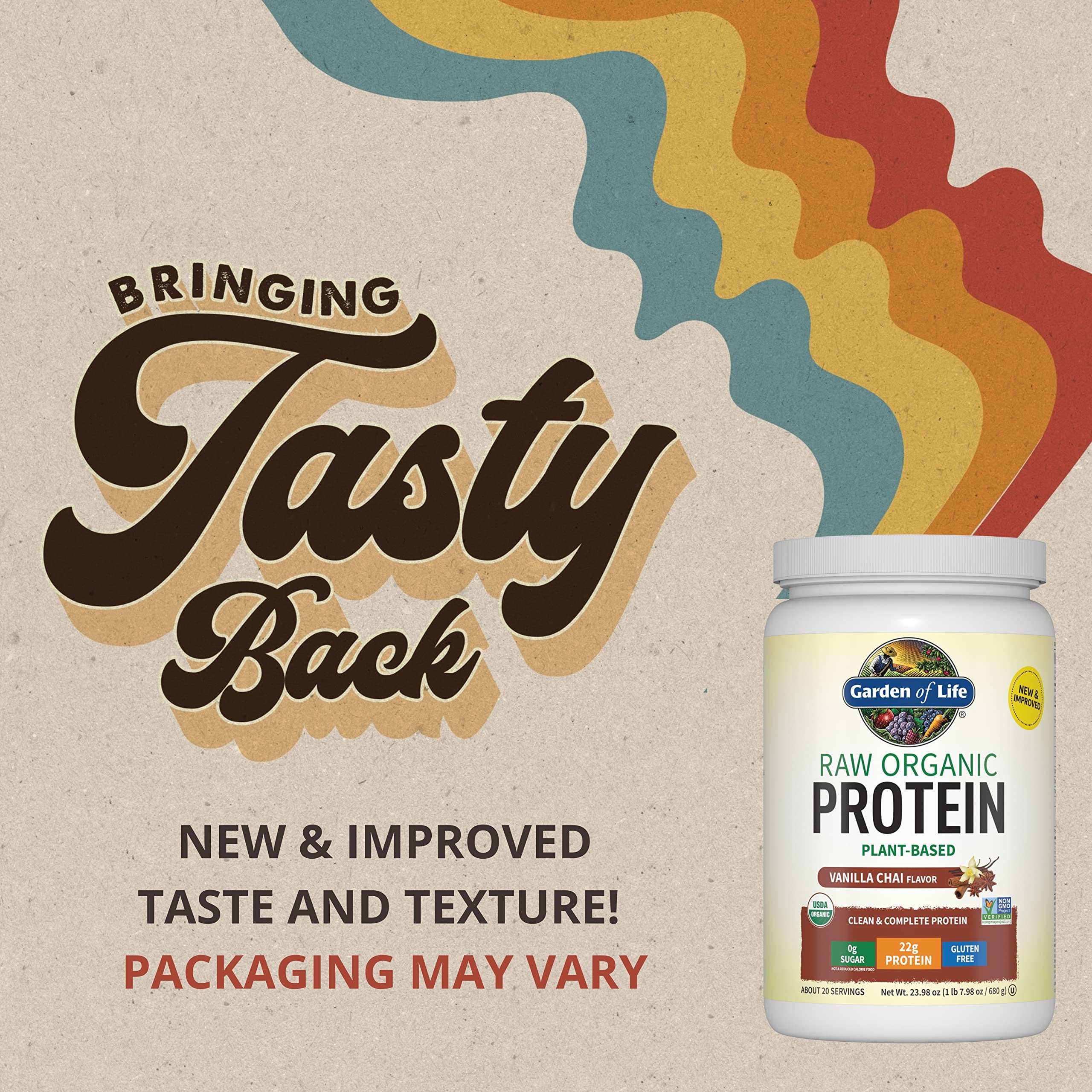 Garden of Life Raw Organic Protein Vanilla Chai Powder, 20 Servings, Certified Vegan, Gluten Free, Organic & Non-GMO, Plant Based Sugar Free Protein Shake, Probiotics & Enzymes, 4g BCAAs, 22g Protein